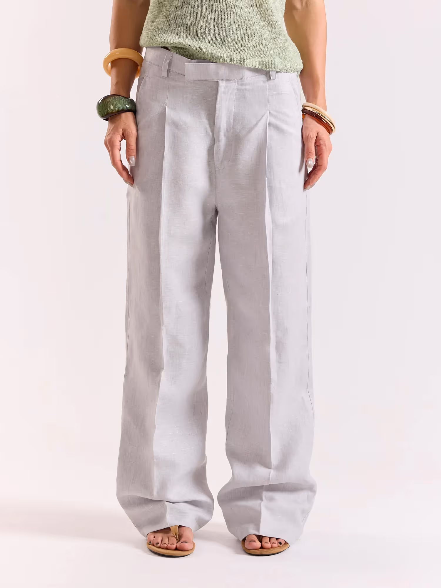 Ice Blue Linen Baggy Trousers image 4