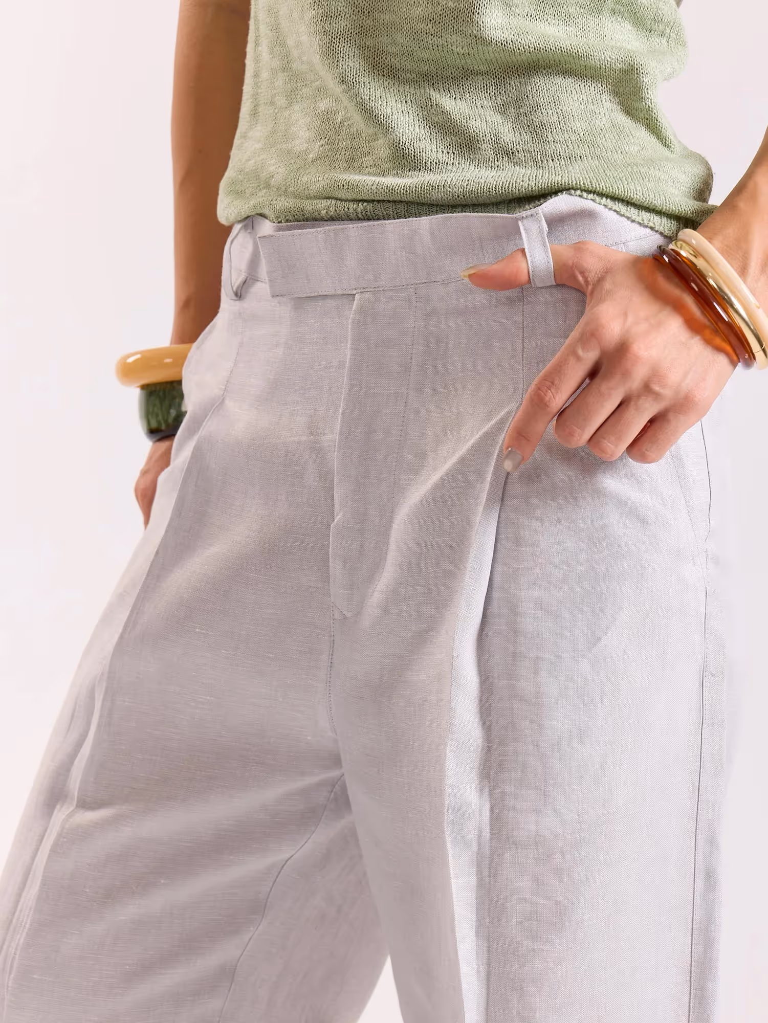 Ice Blue Linen Baggy Trousers image 6