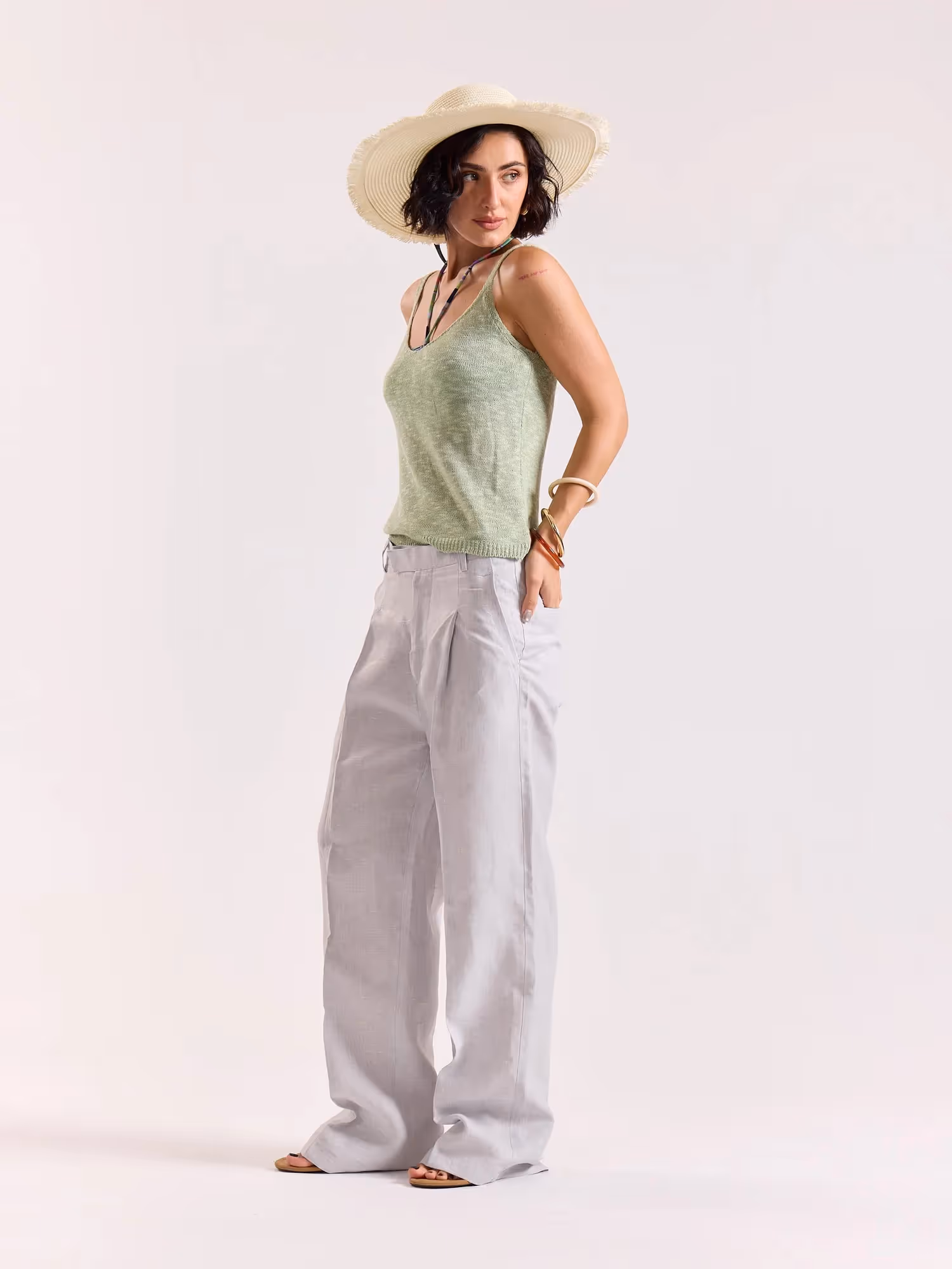 Ice Blue Linen Baggy Trousers image 7