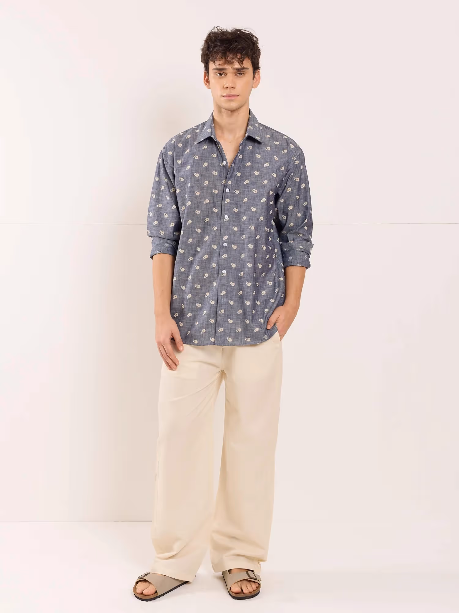 Indigo Floral Printed Chambray Shirt image 2