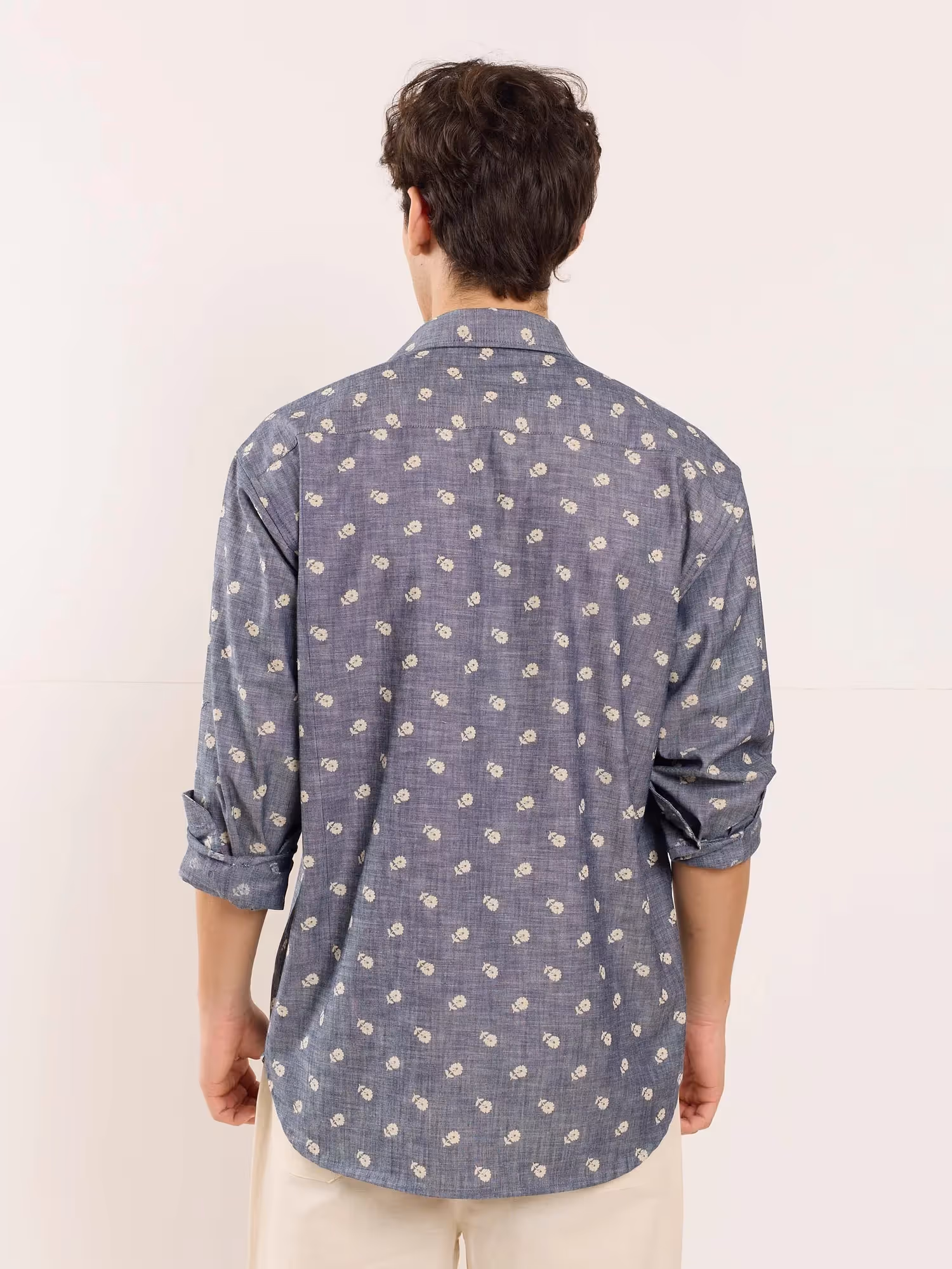 Indigo Floral Printed Chambray Shirt image 6