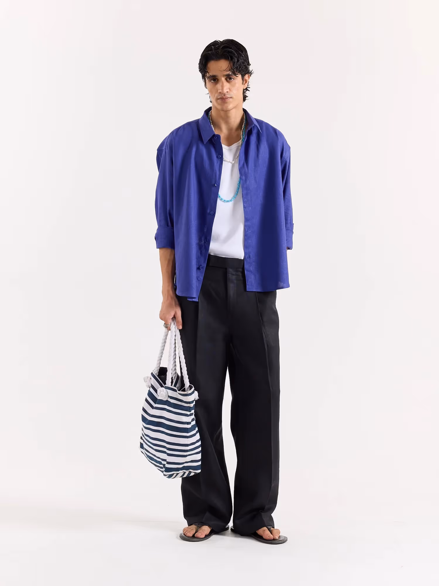 Indigo Linen Cropped Shirt image 1