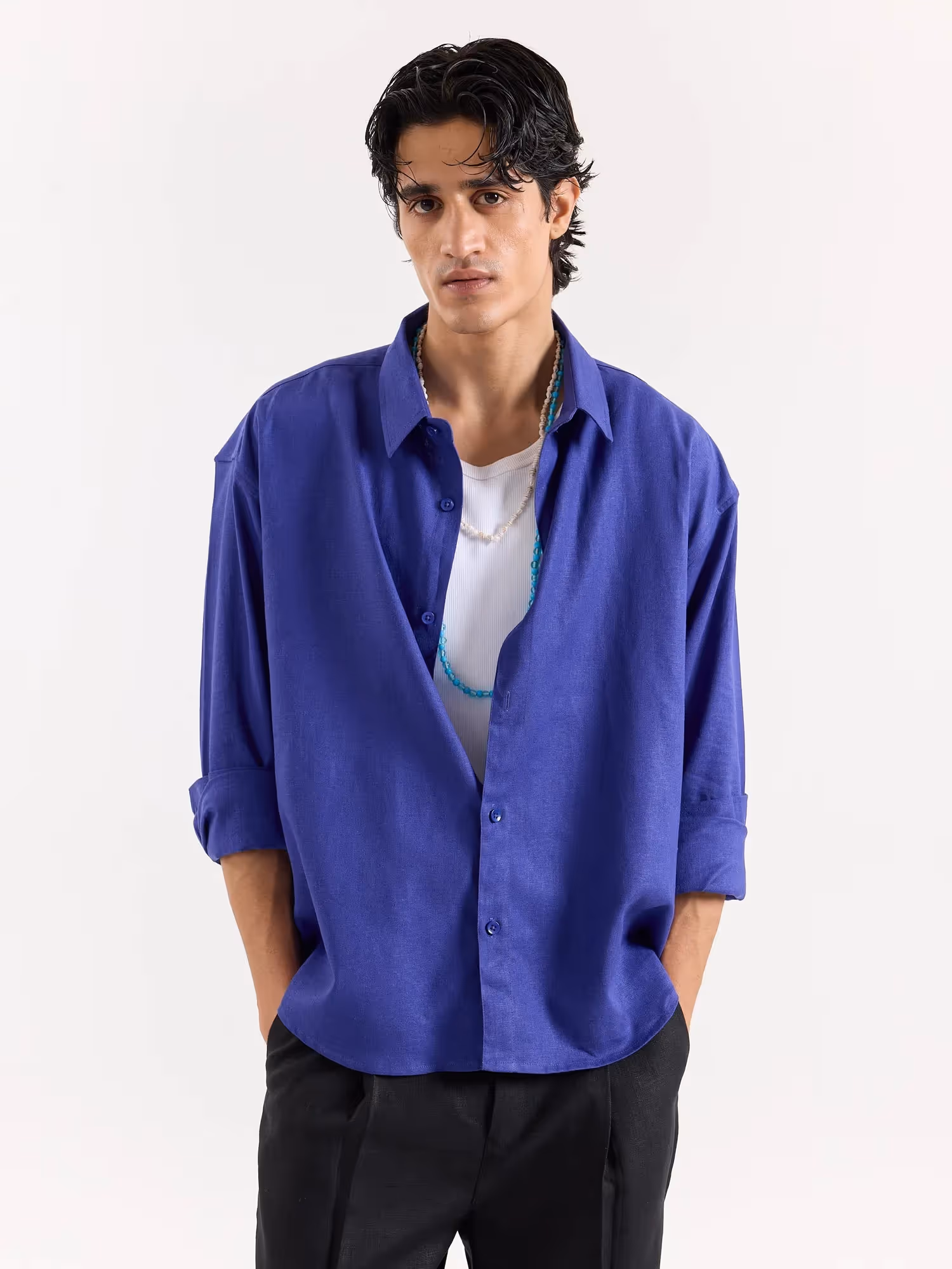 Indigo Linen Cropped Shirt image 2