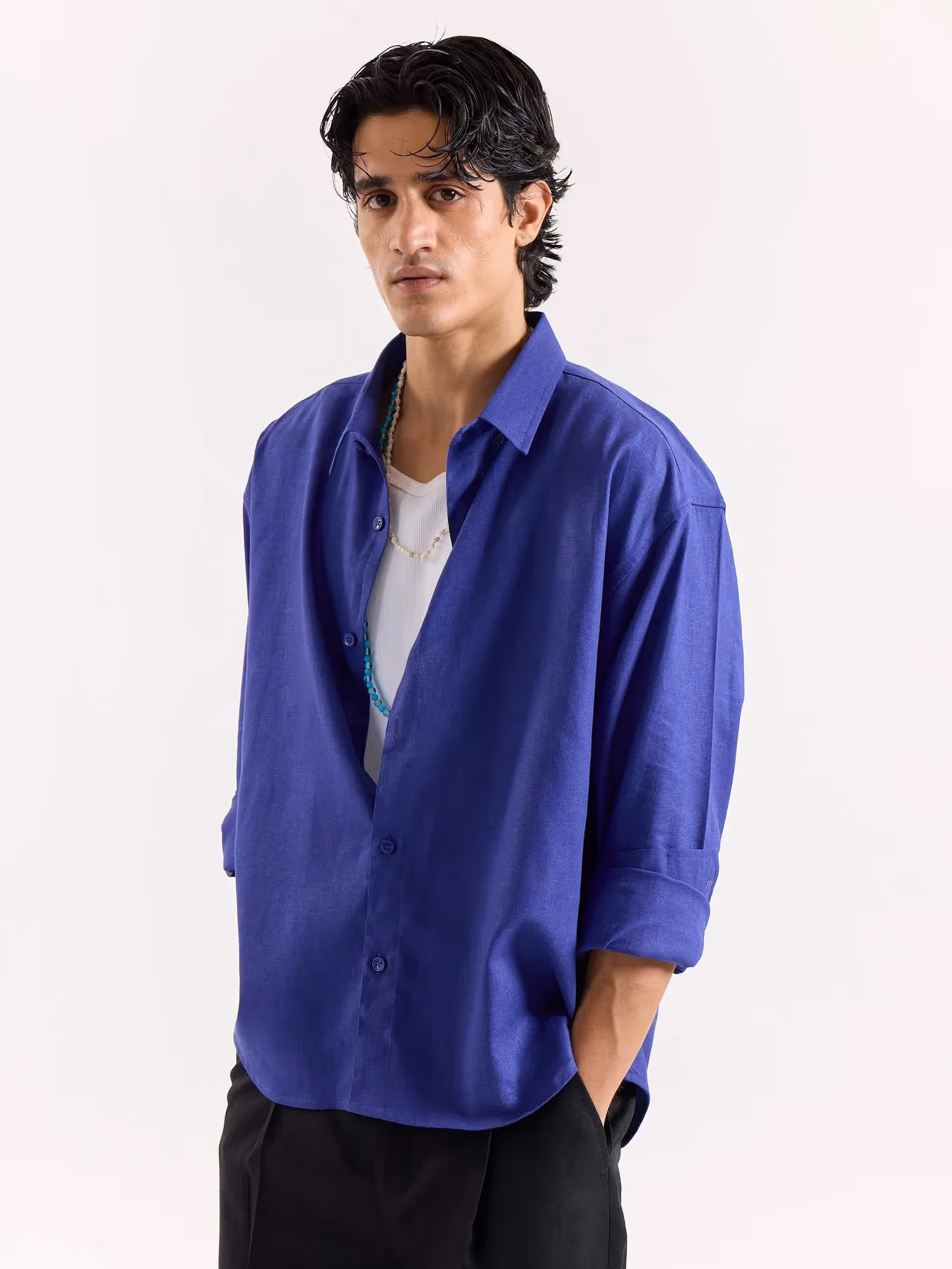 Indigo Linen Cropped Shirt image 3