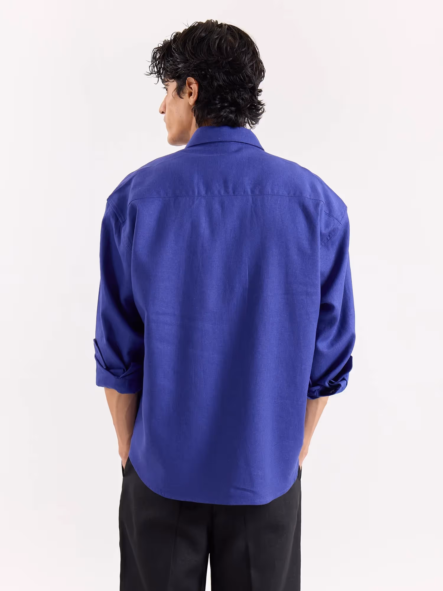 Indigo Linen Cropped Shirt image 4