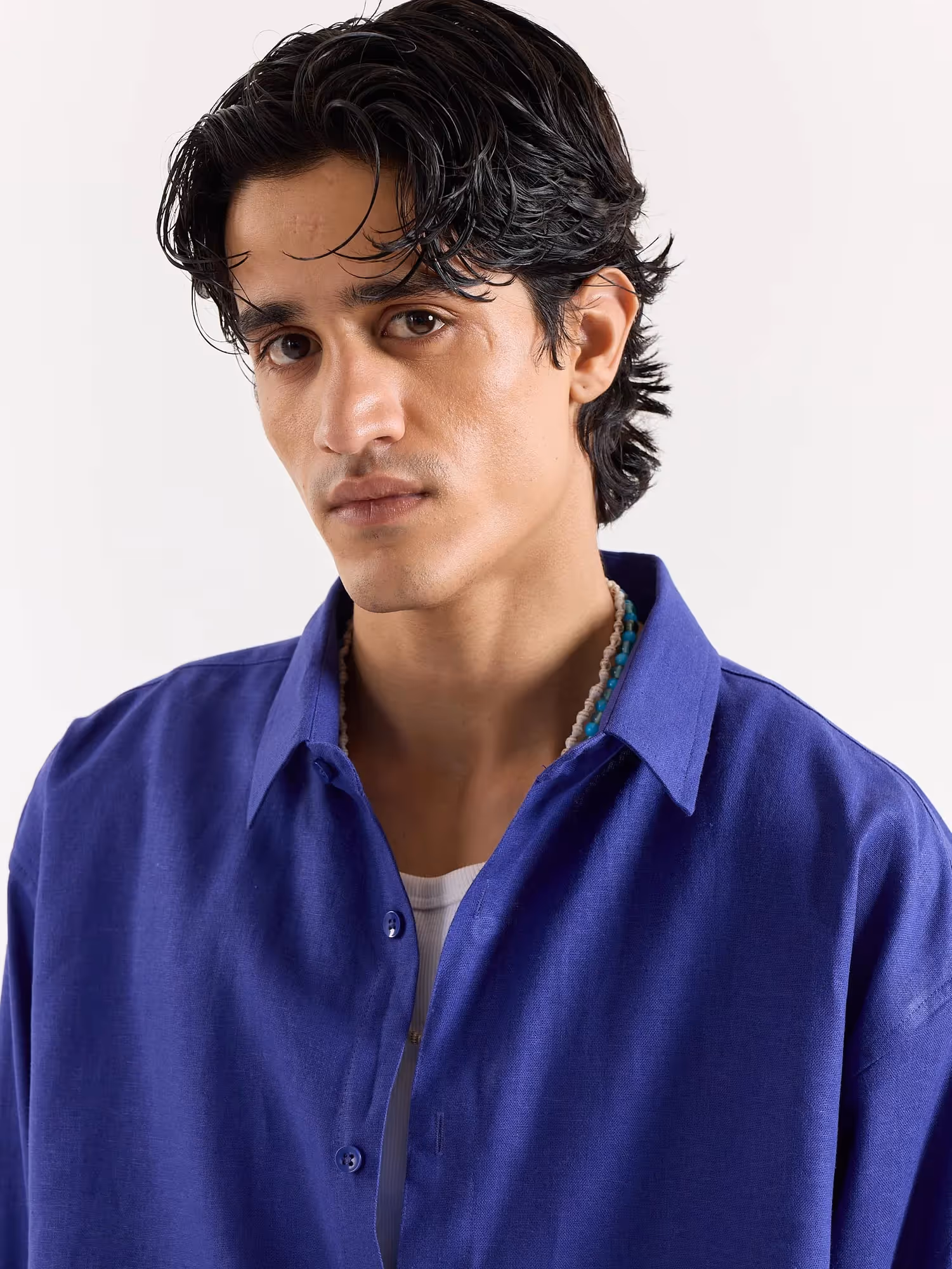 Indigo Linen Cropped Shirt image 5