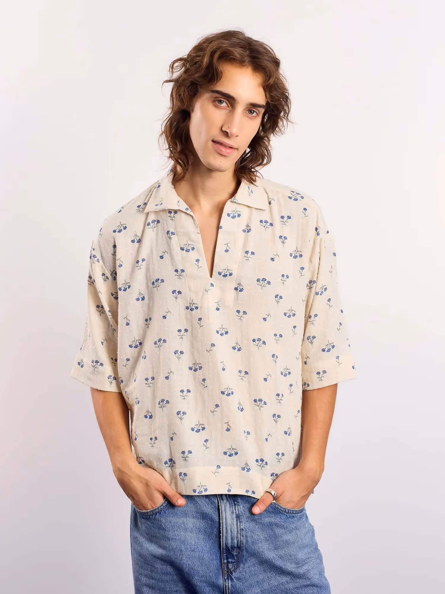 Ivory & Blue Floral Boota Print Pullover image 3