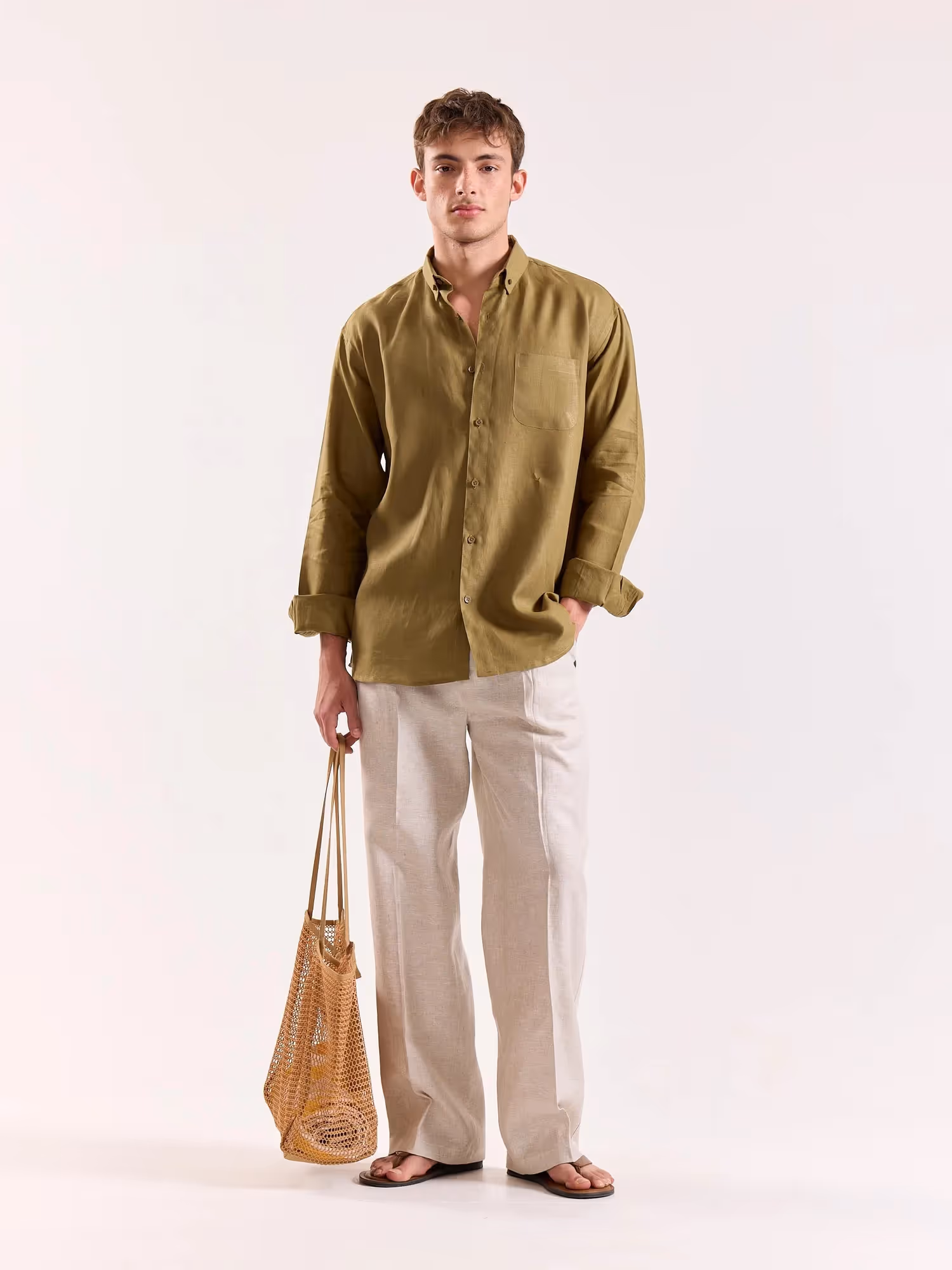 Khaki 60s Lea Linen Shirt image 1