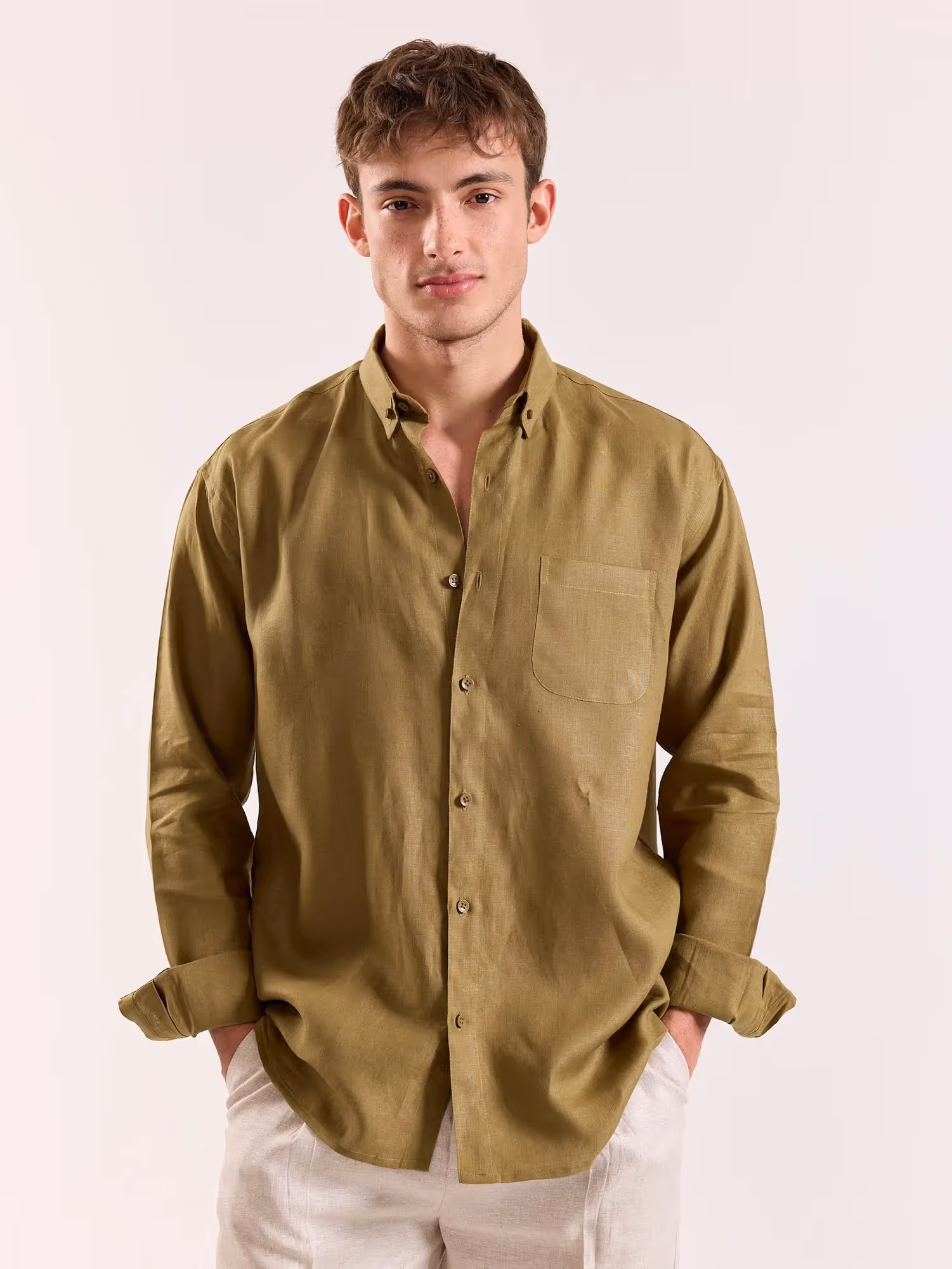 Khaki 60s Lea Linen Shirt image 3
