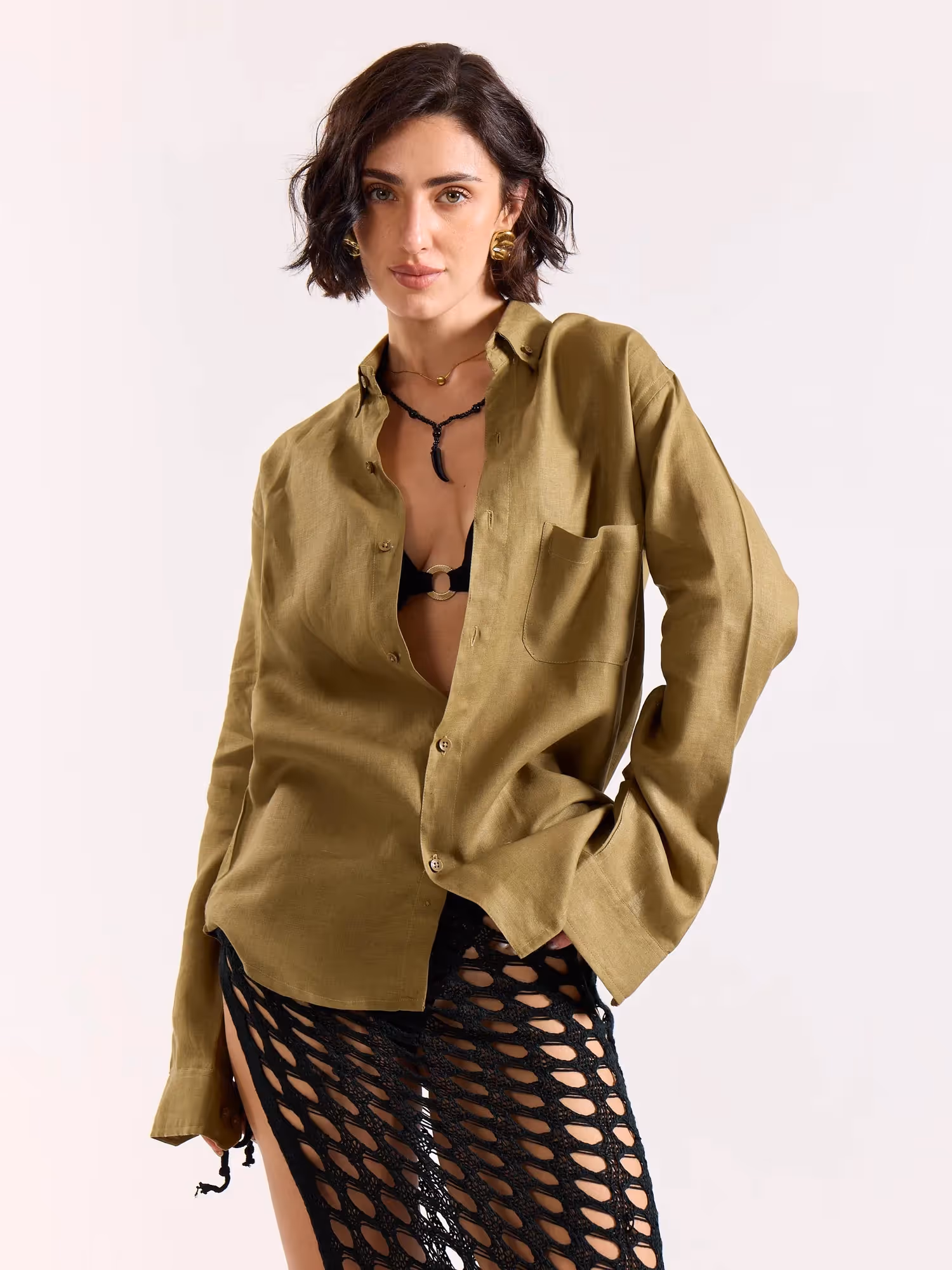 Khaki 60s Lea Linen Shirt image 4