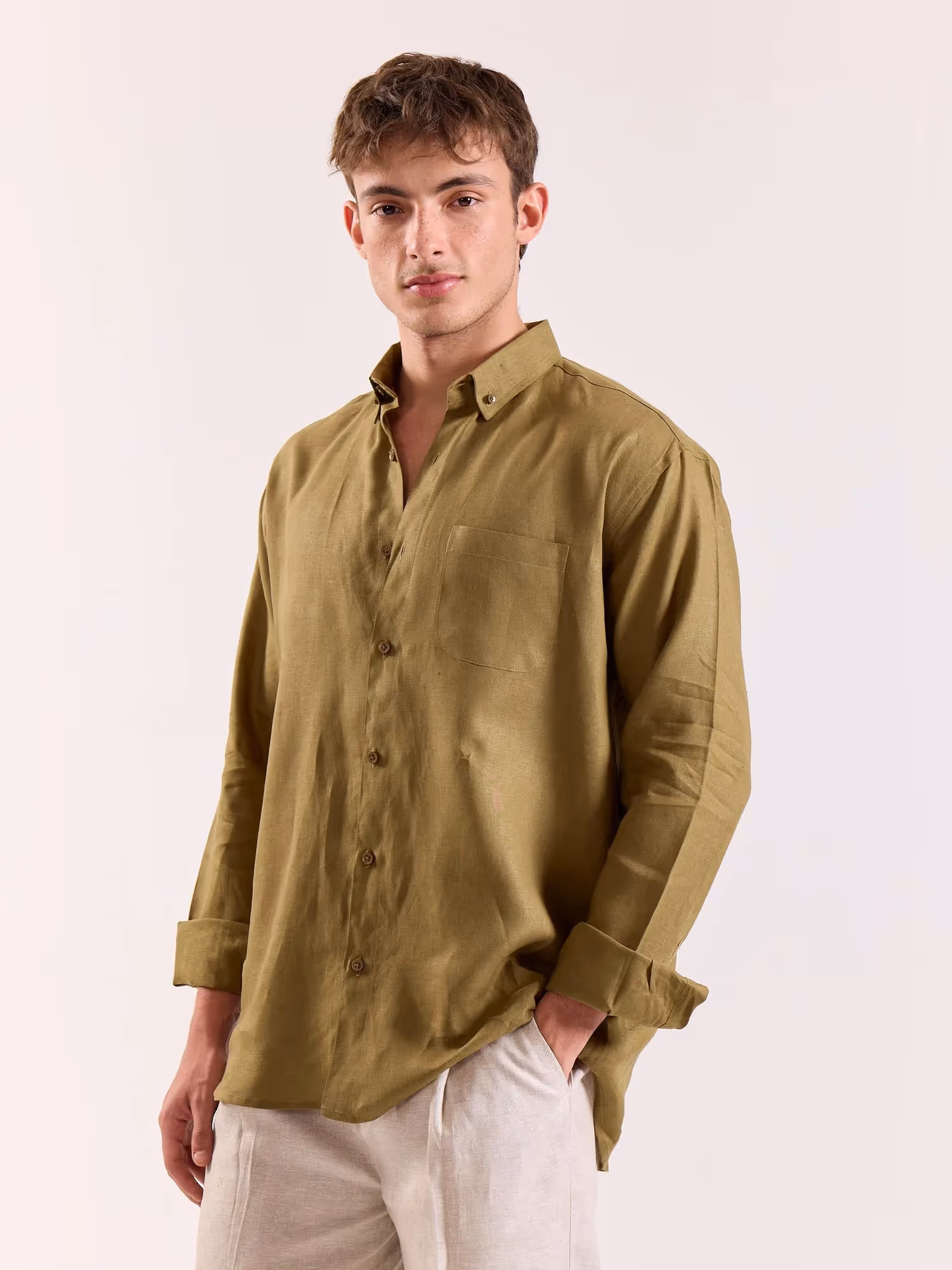 Khaki 60s Lea Linen Shirt image 5