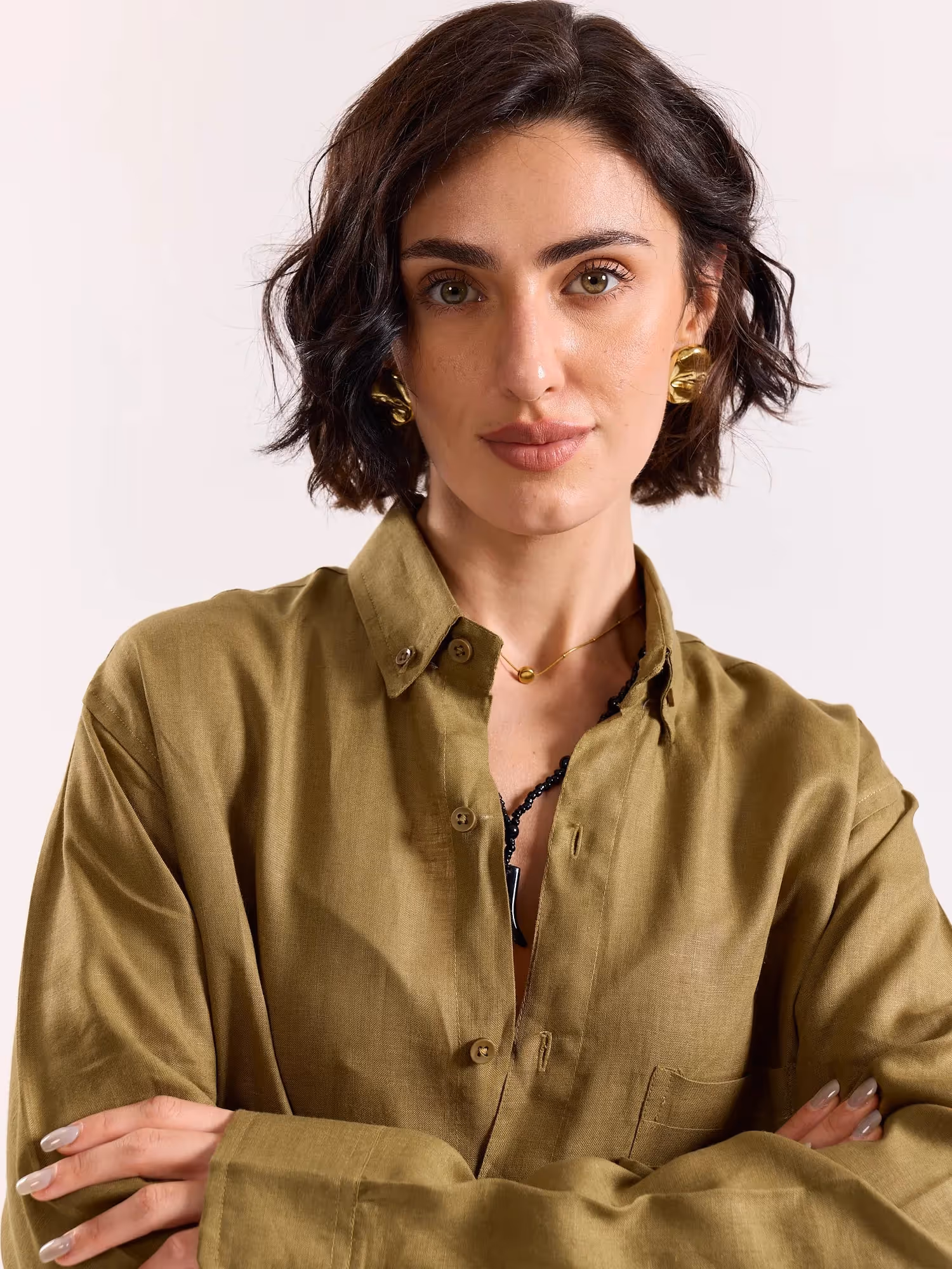 Khaki 60s Lea Linen Shirt image 6