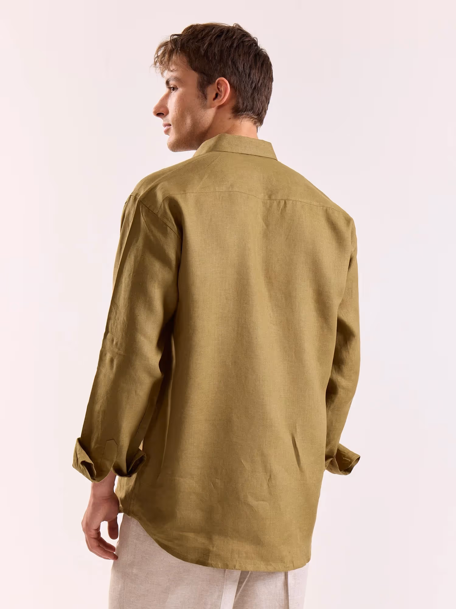 Khaki 60s Lea Linen Shirt image 8