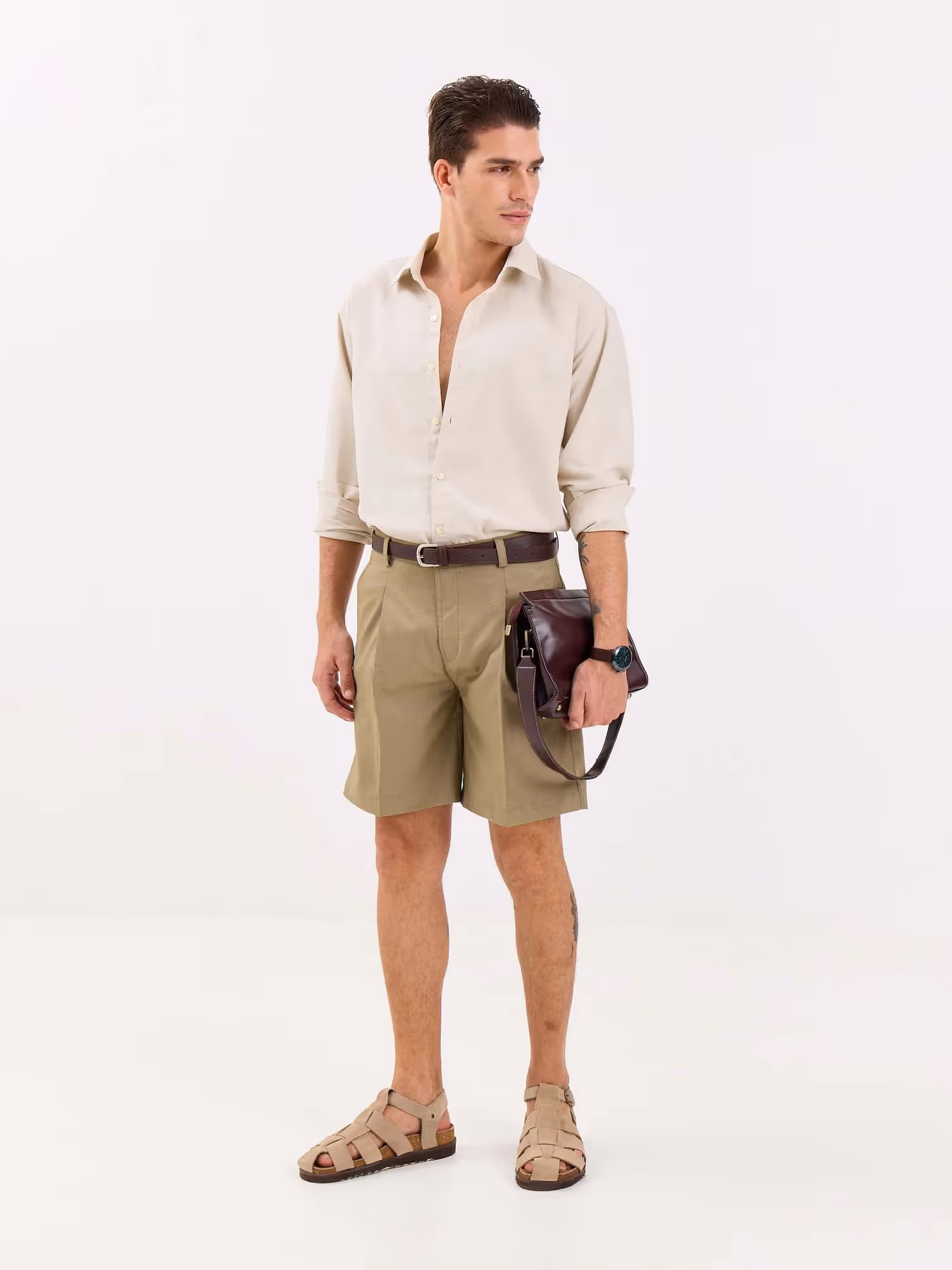 Khaki Checked Trouser Shorts image 3