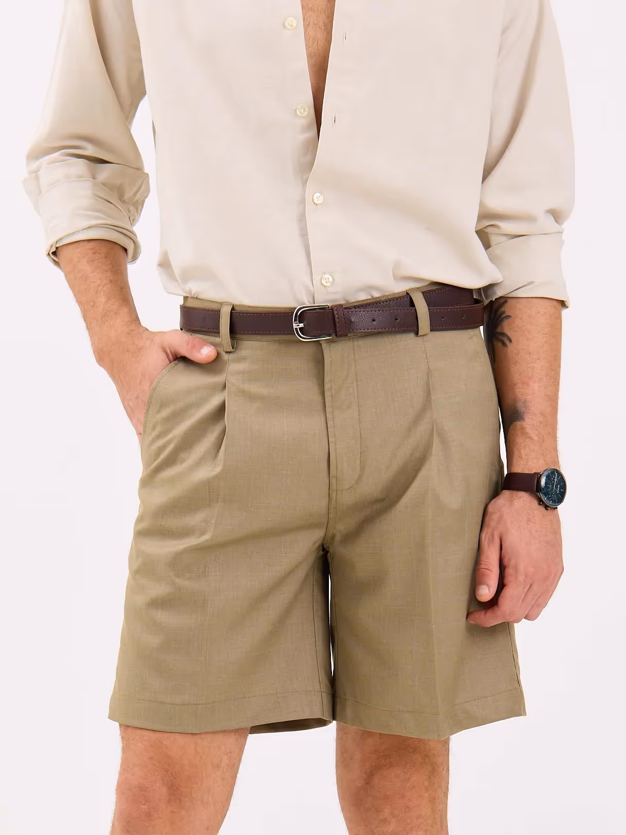 Khaki Checked Trouser Shorts image 4