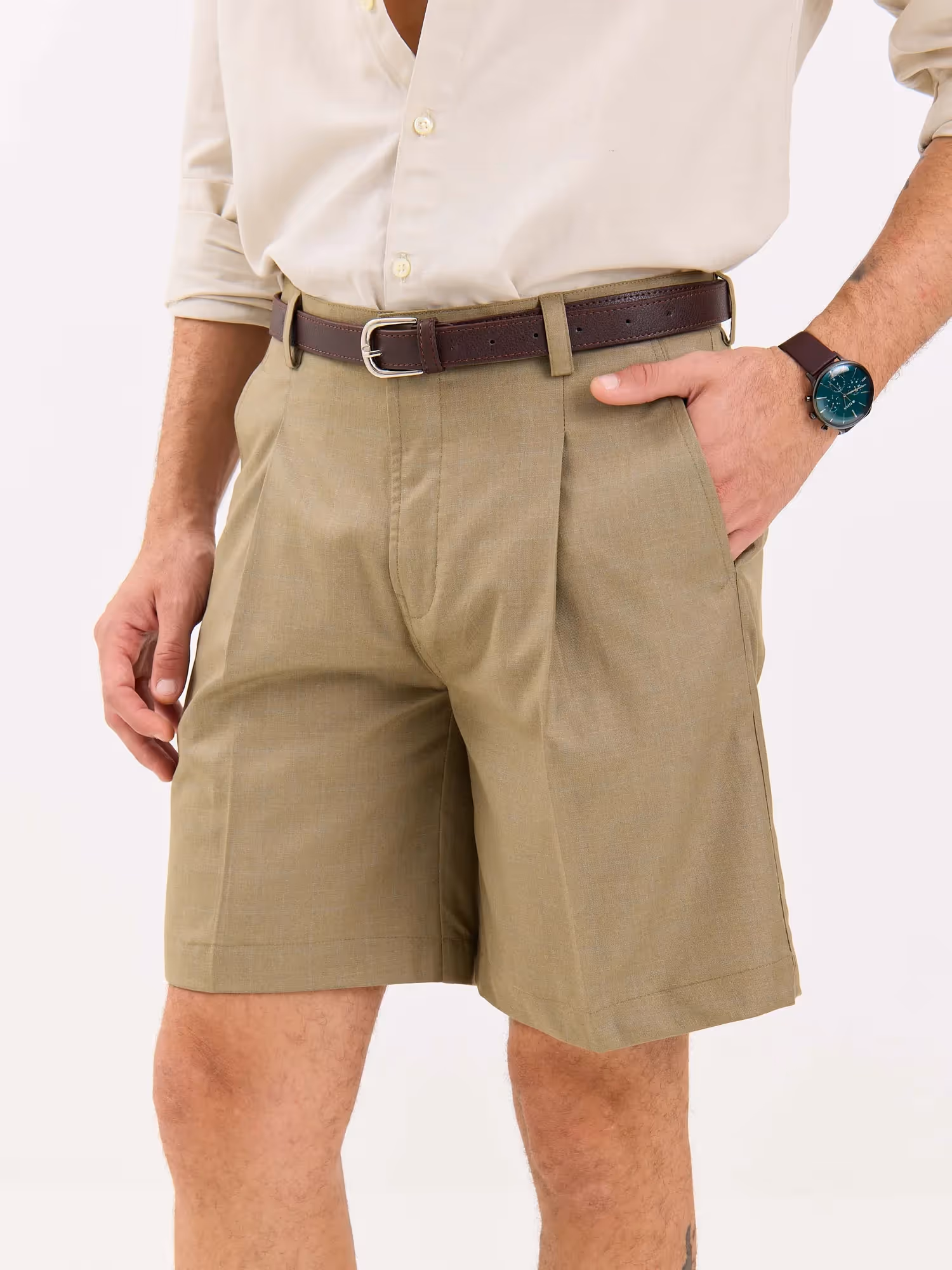 Khaki Checked Trouser Shorts image 5