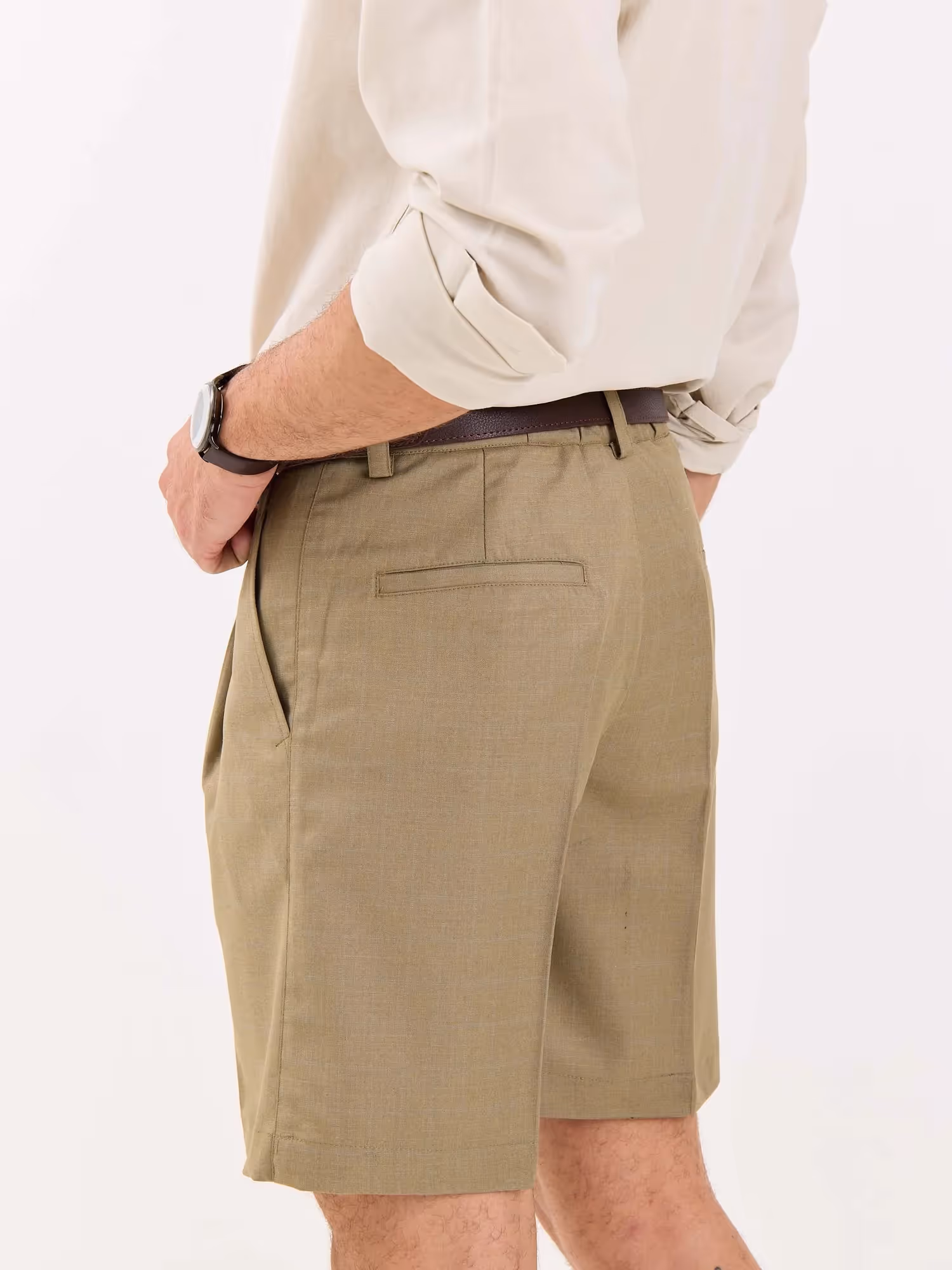 Khaki Checked Trouser Shorts image 6
