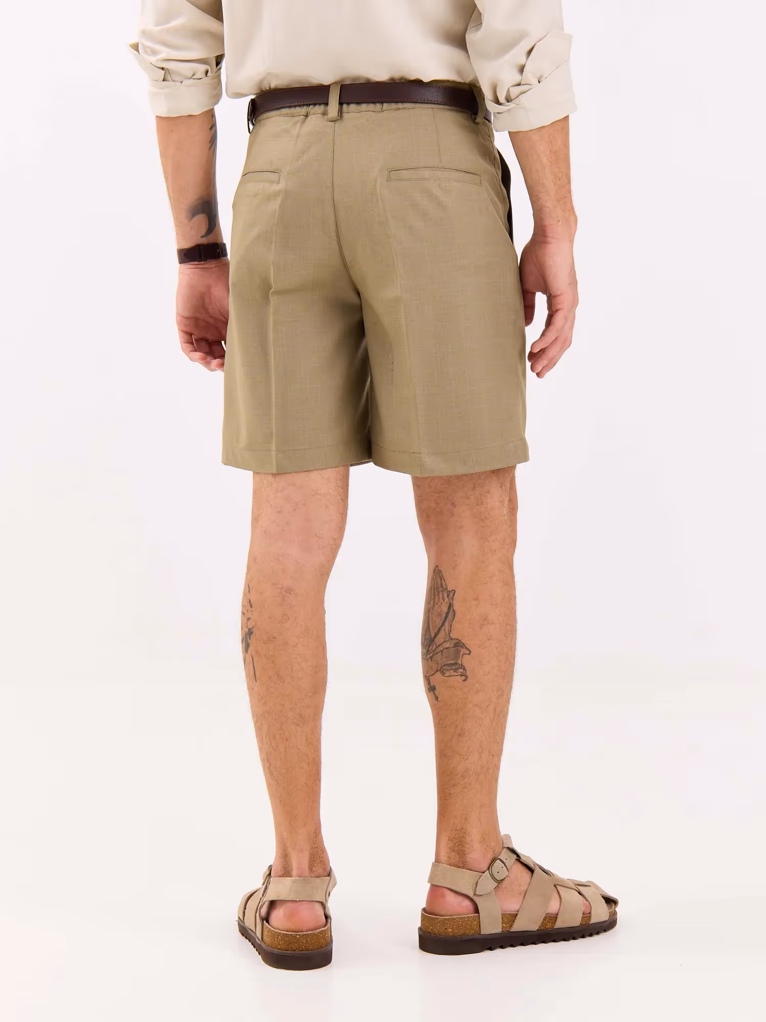 Khaki Checked Trouser Shorts image 7