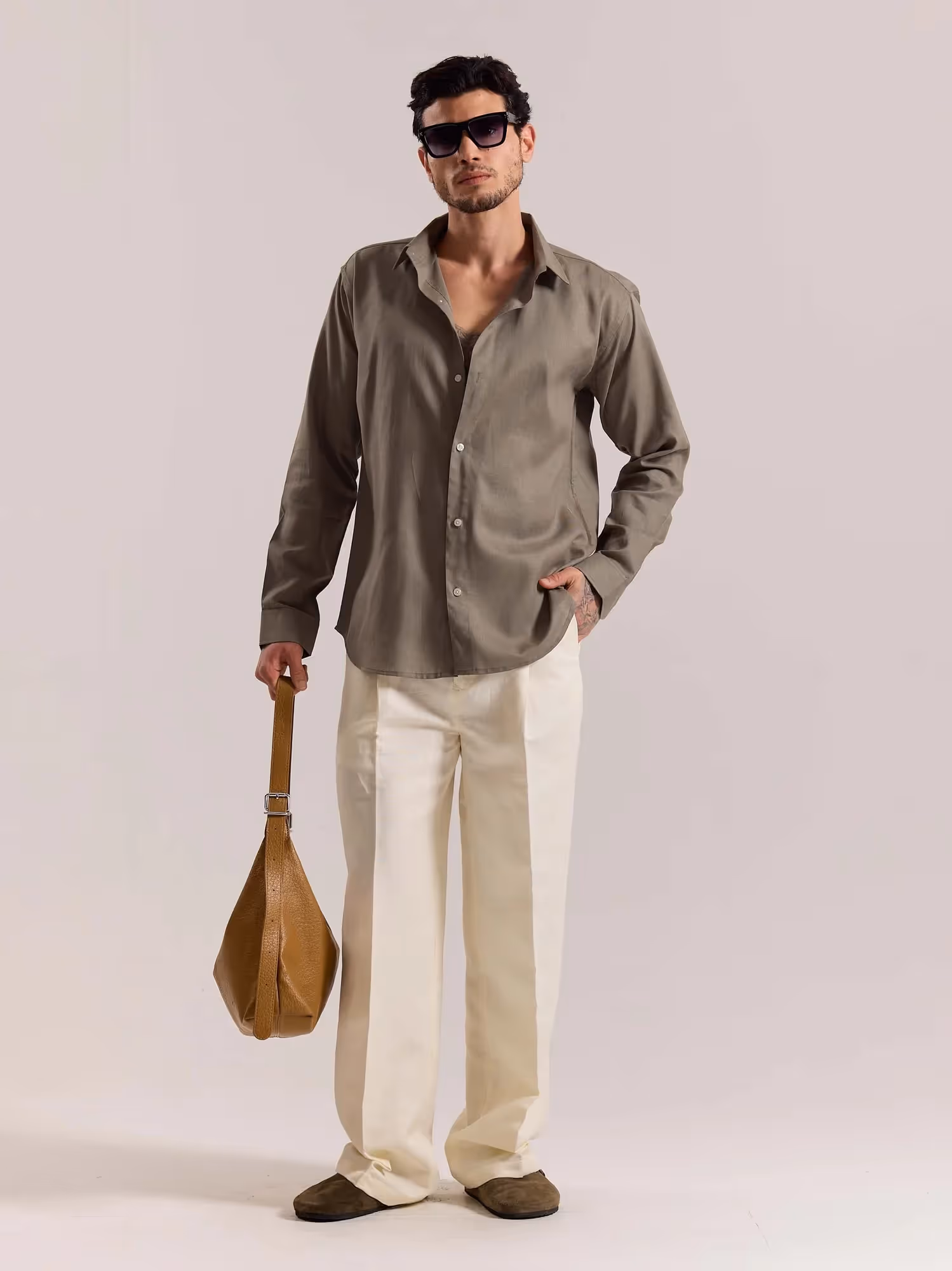 Khaki Green Linen-blend Shirt image 1