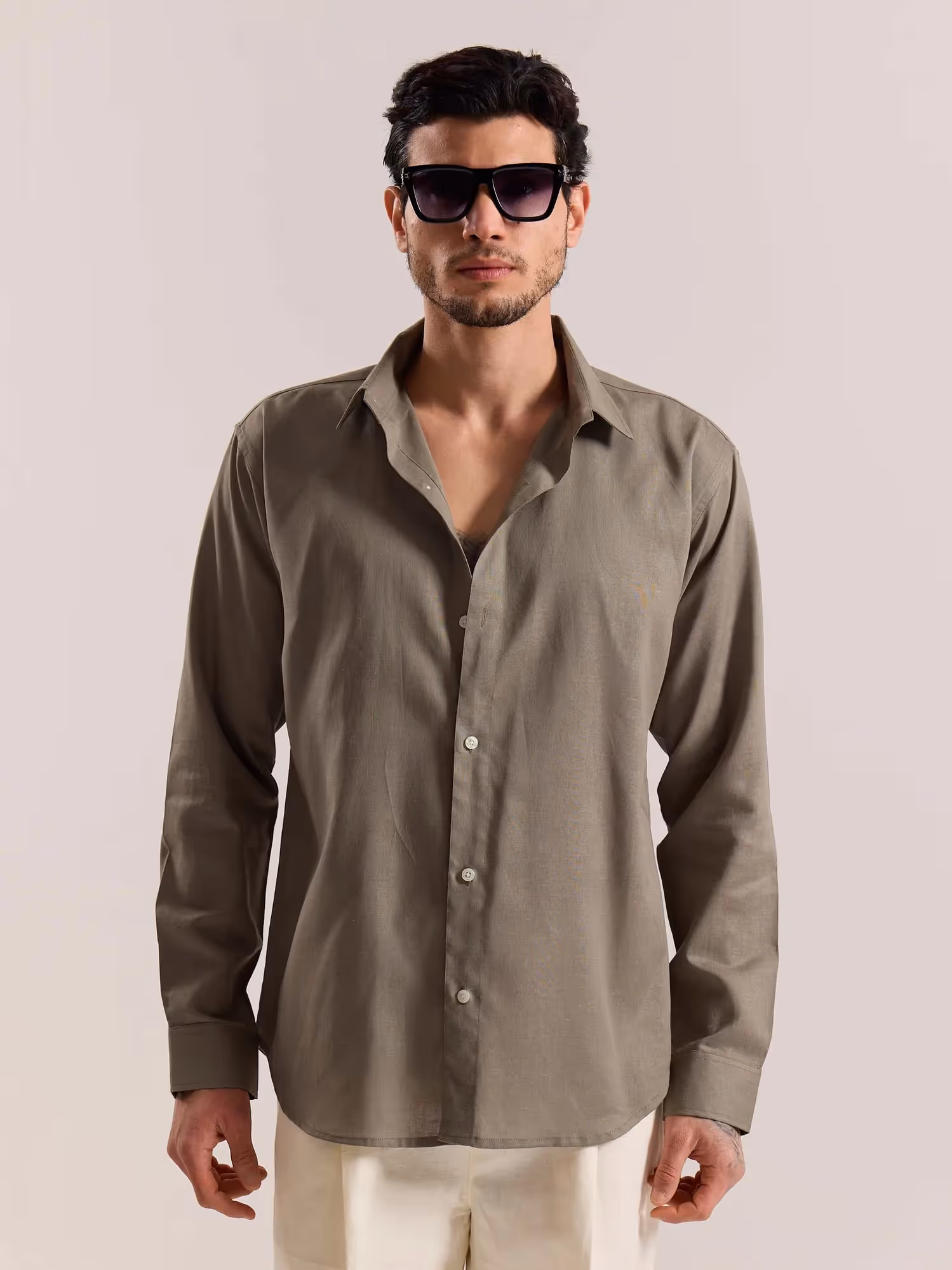 Khaki Green Linen-blend Shirt image 3