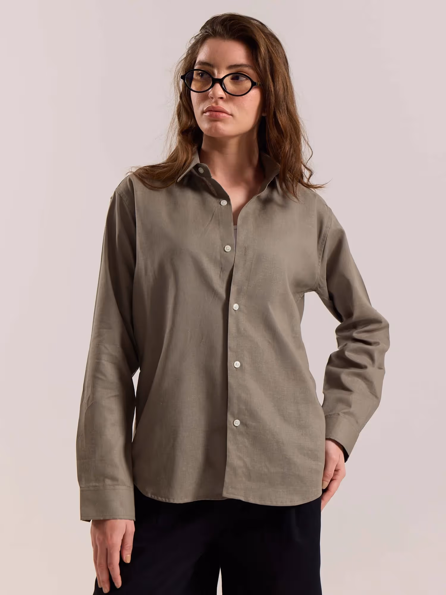 Khaki Green Linen-blend Shirt image 4
