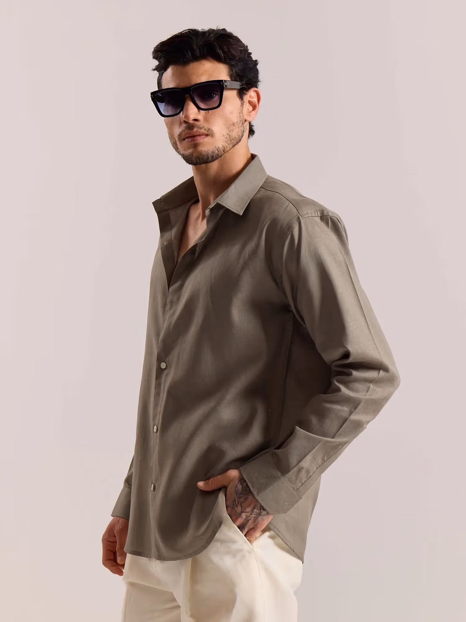 Khaki Green Linen-blend Shirt image 6