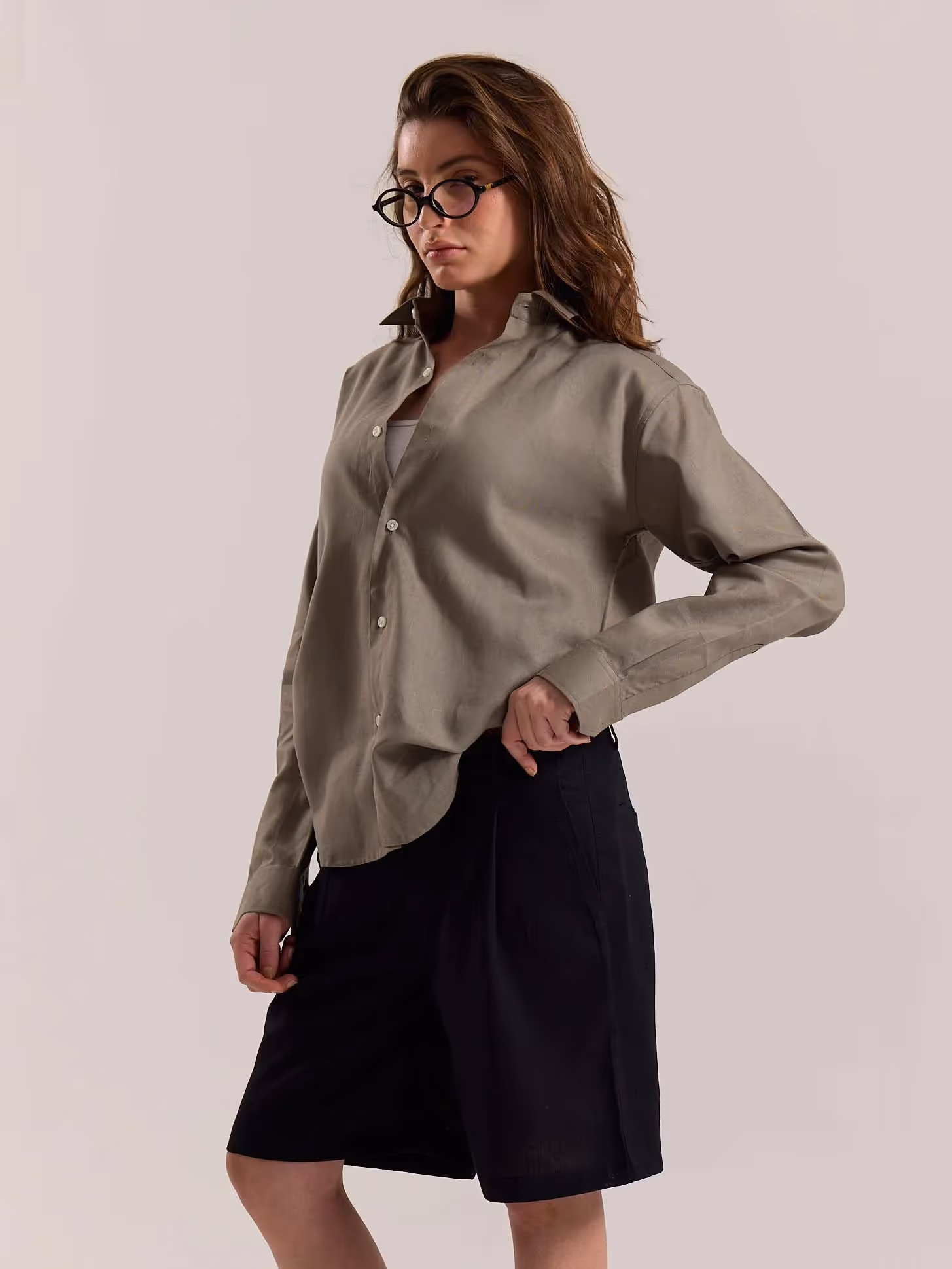 Khaki Green Linen-blend Shirt image 7