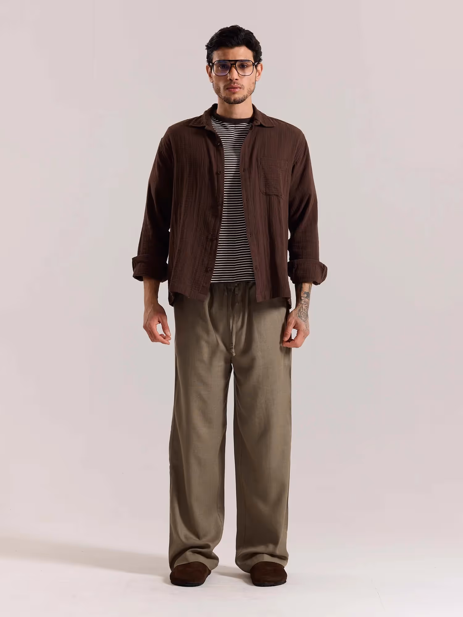 Khaki Green Linen Pull-on Pants  image 1