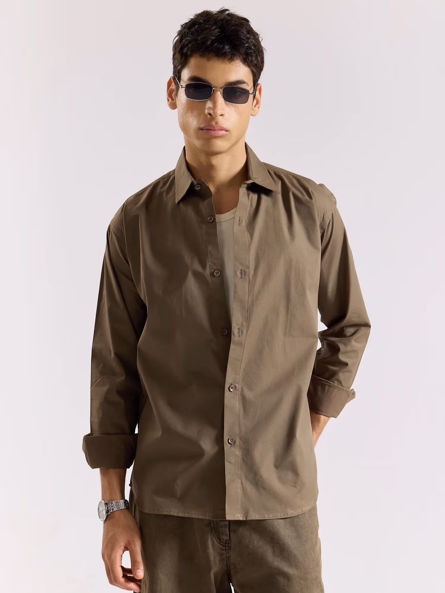 Khaki Green Poplin Shirt  image 3