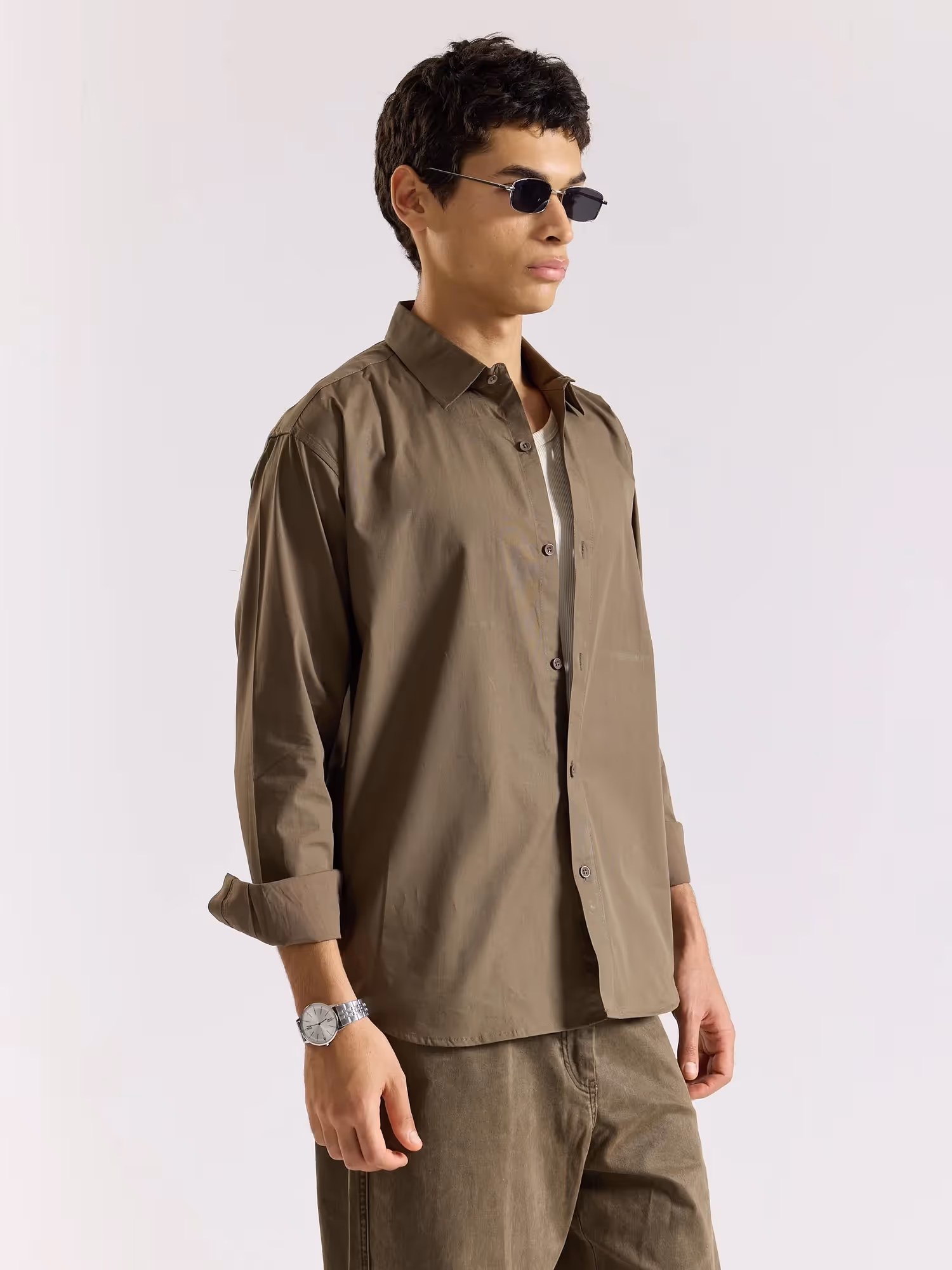 Khaki Green Poplin Shirt  image 5