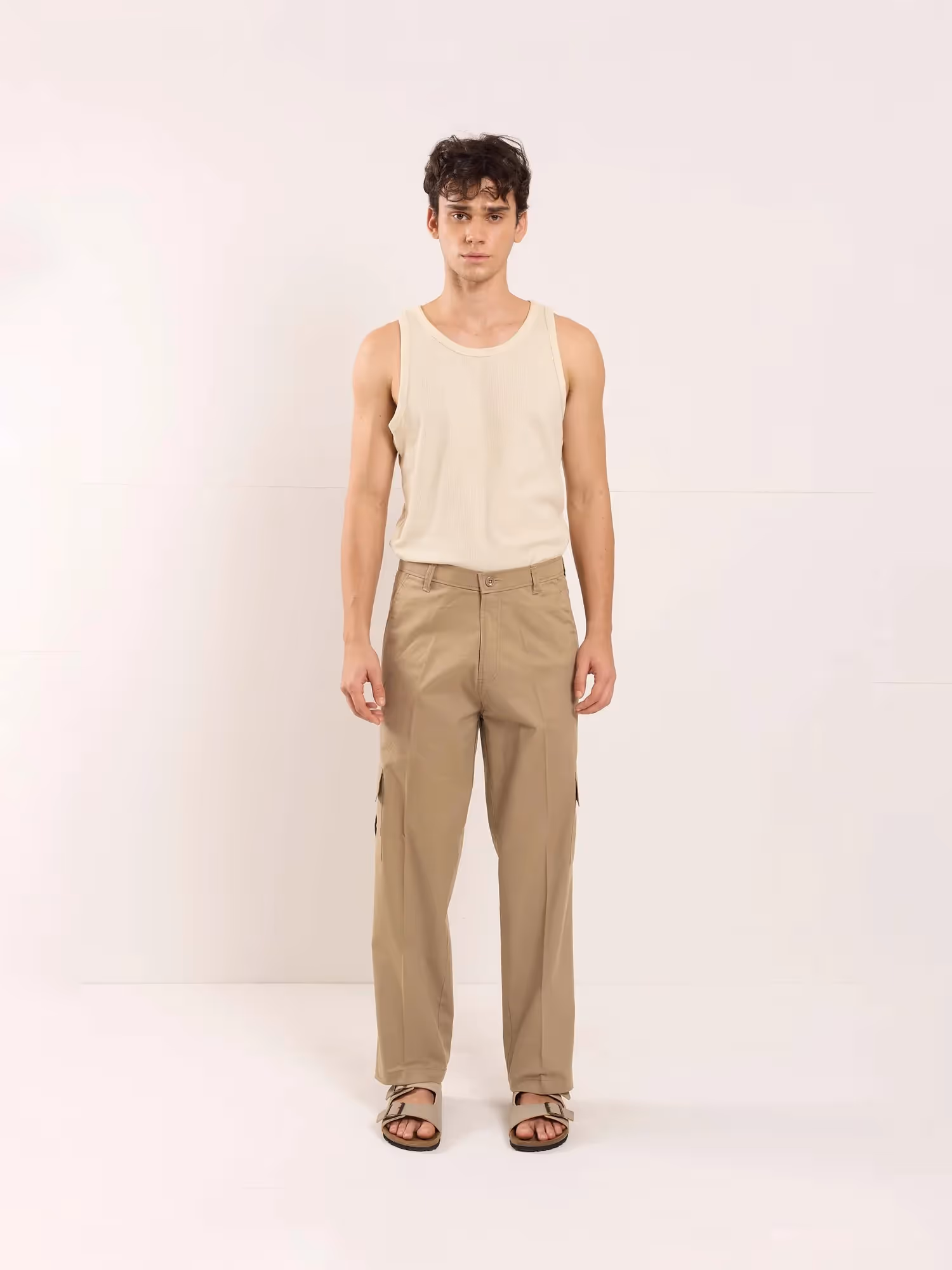 Khaki Loose Fit Twill Cargo Trousers  image 1