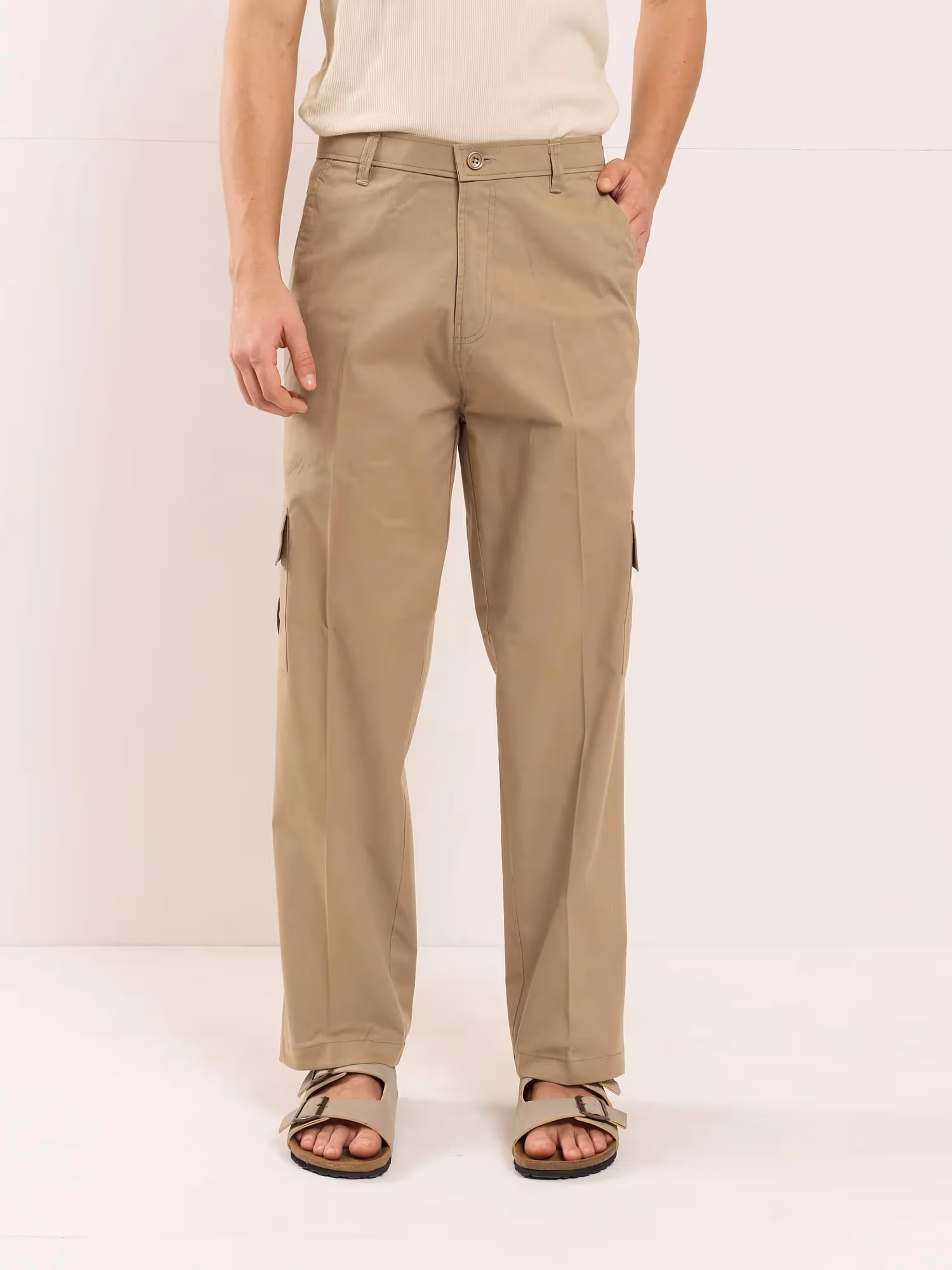 Khaki Loose Fit Twill Cargo Trousers  image 2