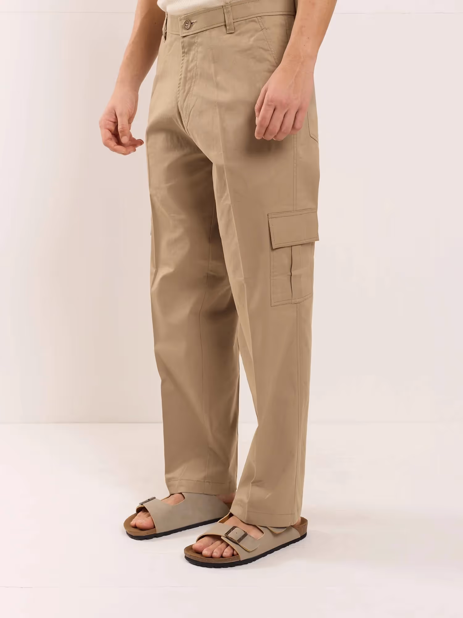 Khaki Loose Fit Twill Cargo Trousers  image 3