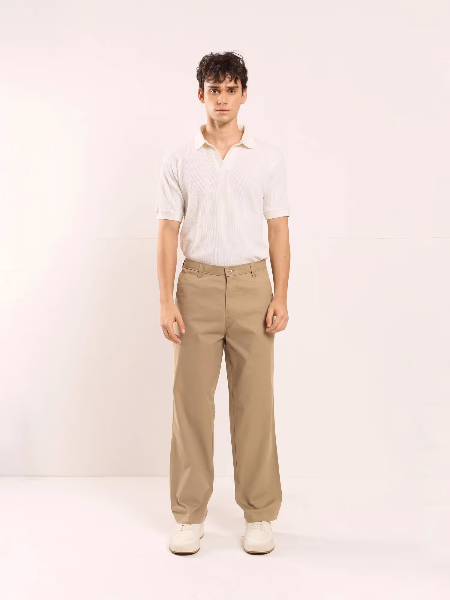 Khaki Loose Fit Twill Trousers image 1