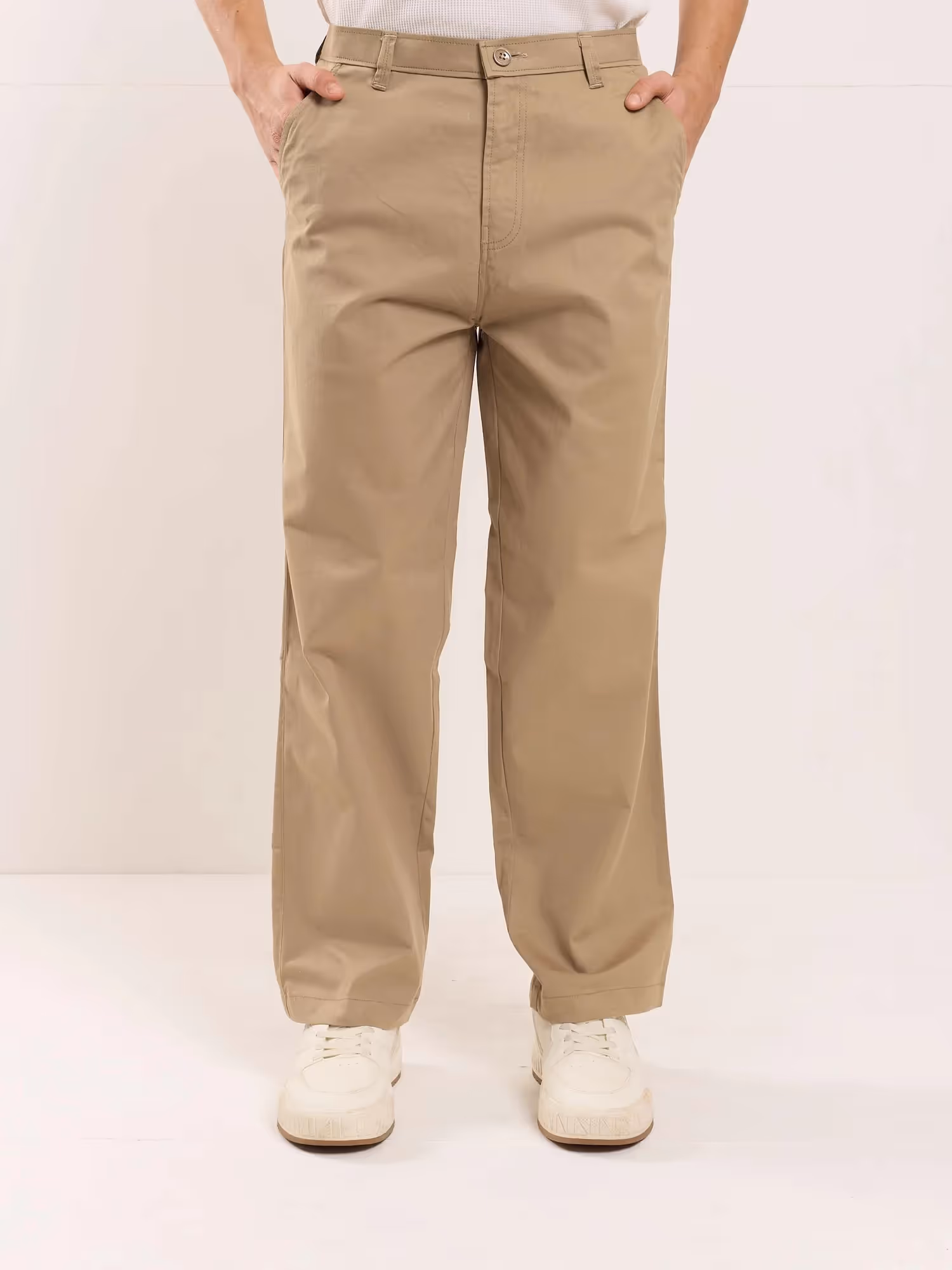 Khaki Loose Fit Twill Trousers image 2
