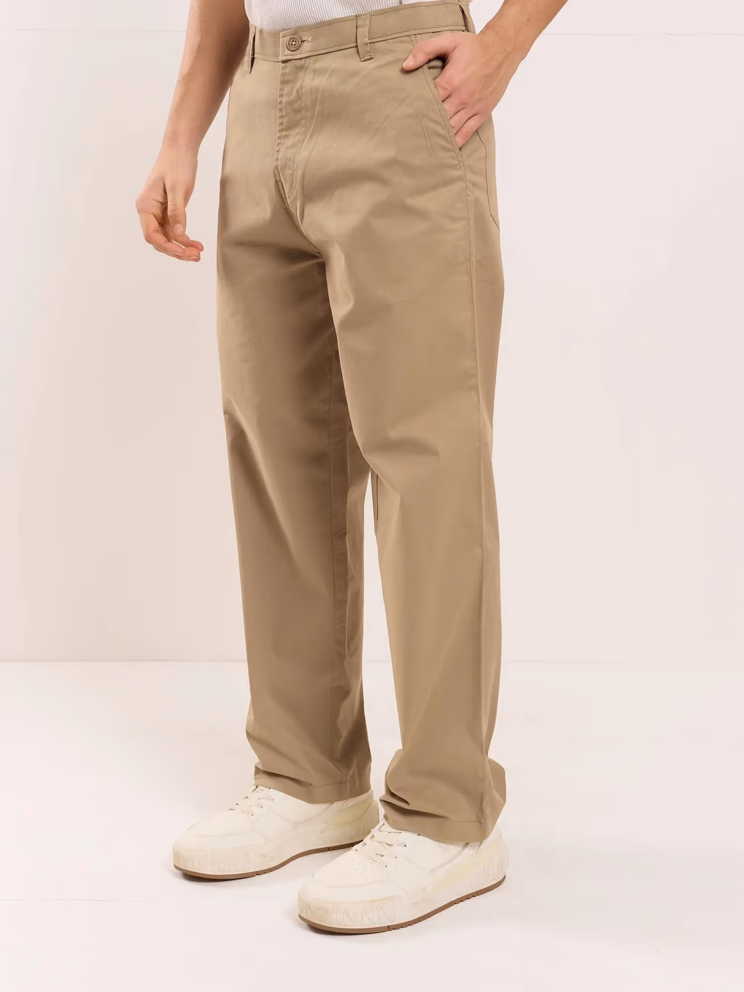 Khaki Loose Fit Twill Trousers image 5