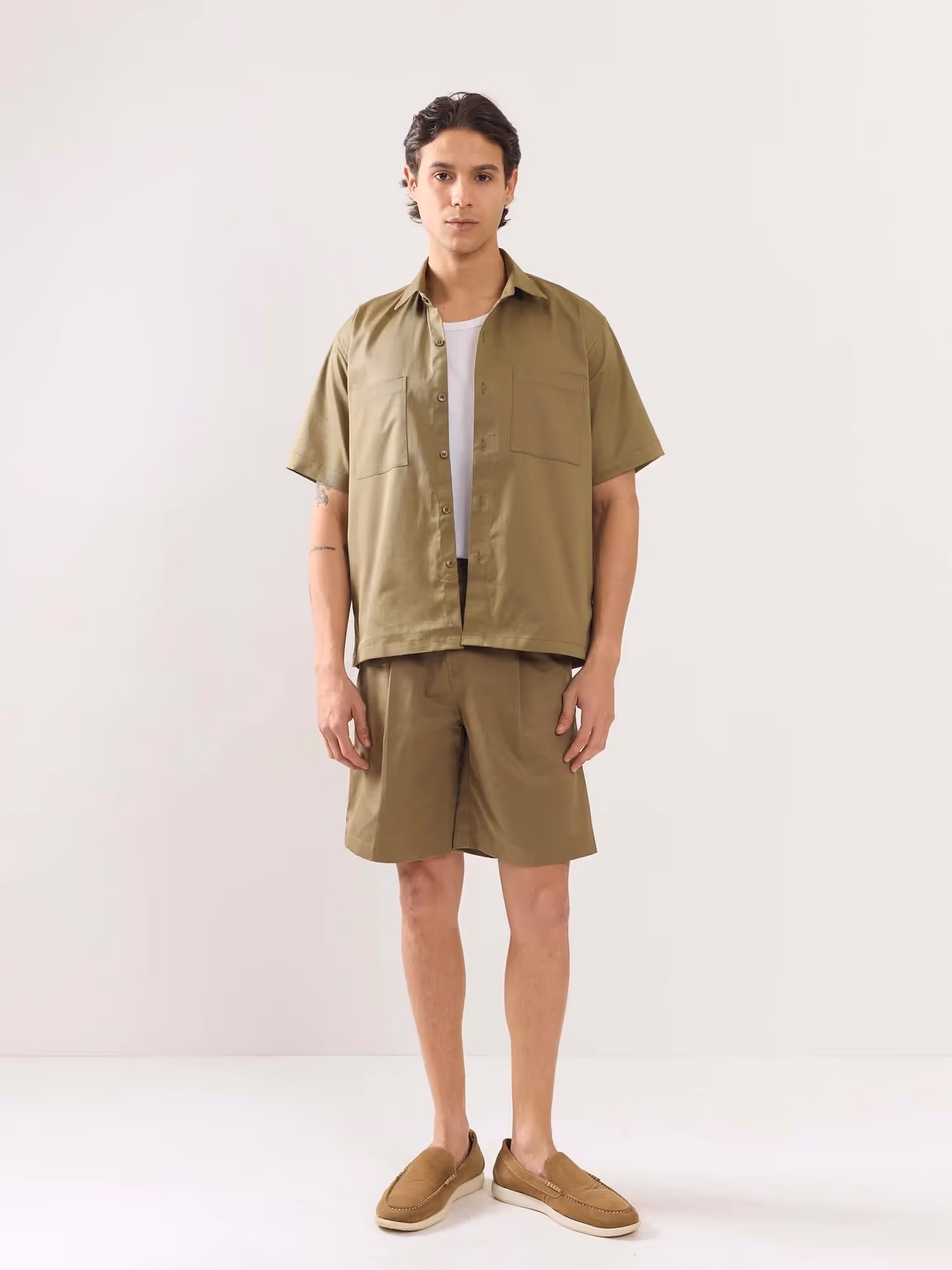 Khaki Twill Cropped Shirt image 1