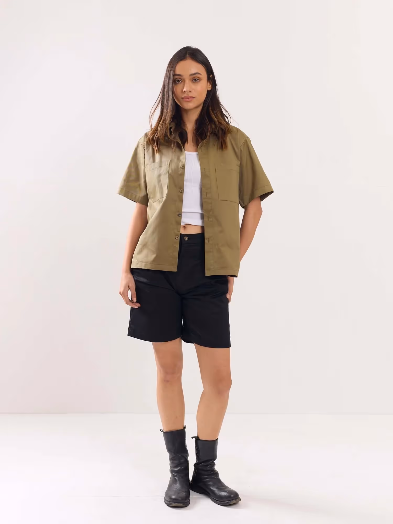 Khaki Twill Cropped Shirt image 2