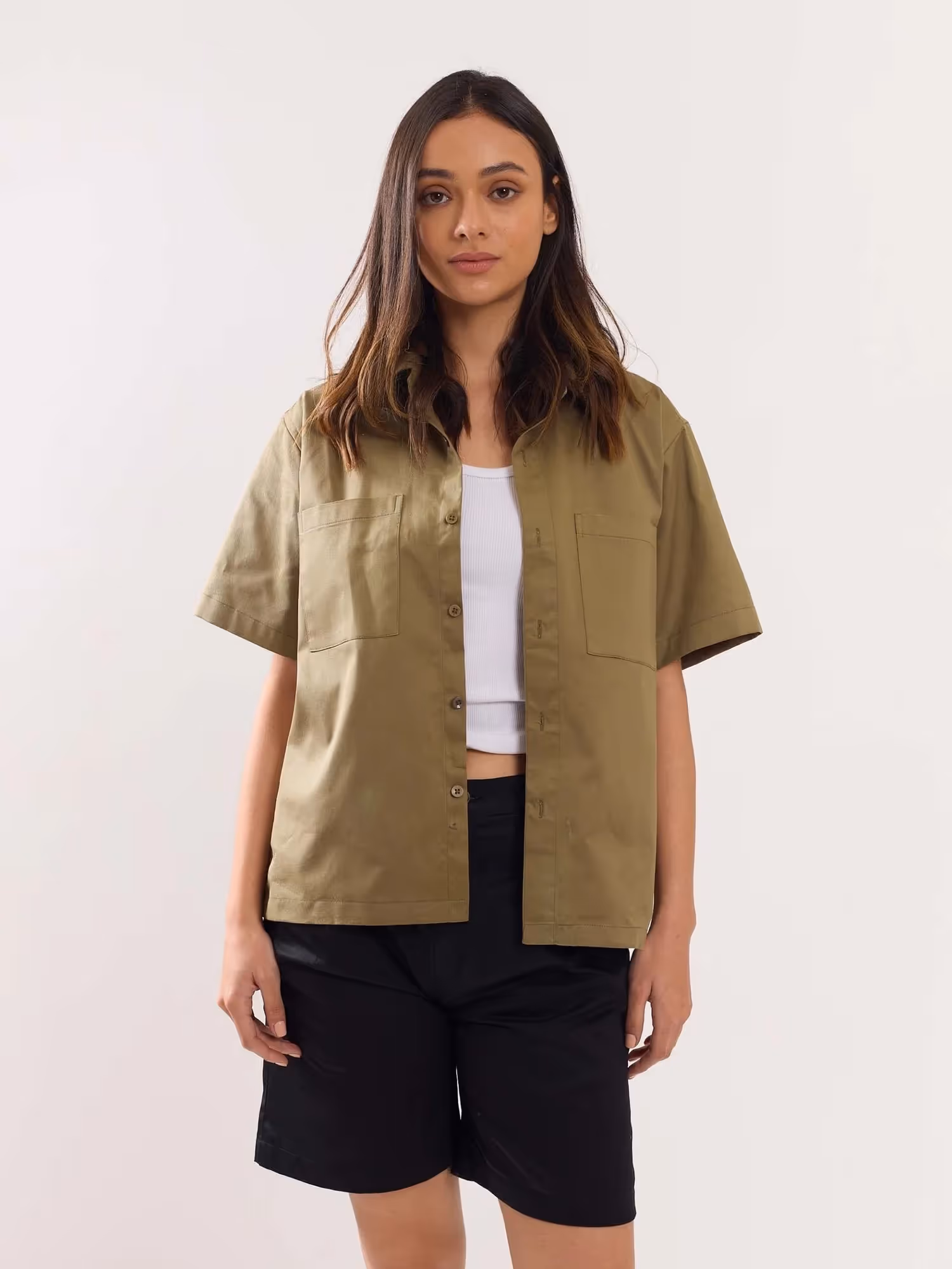 Khaki Twill Cropped Shirt image 4