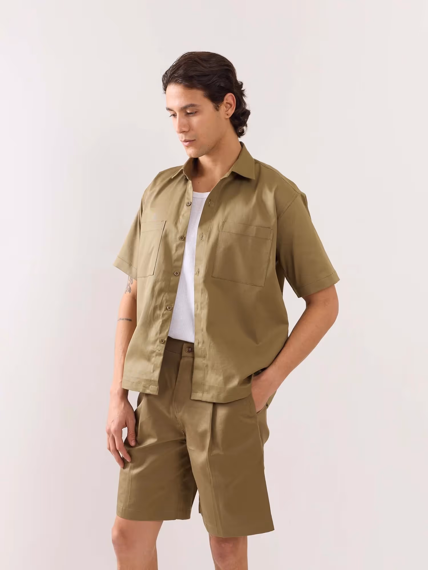 Khaki Twill Cropped Shirt image 5