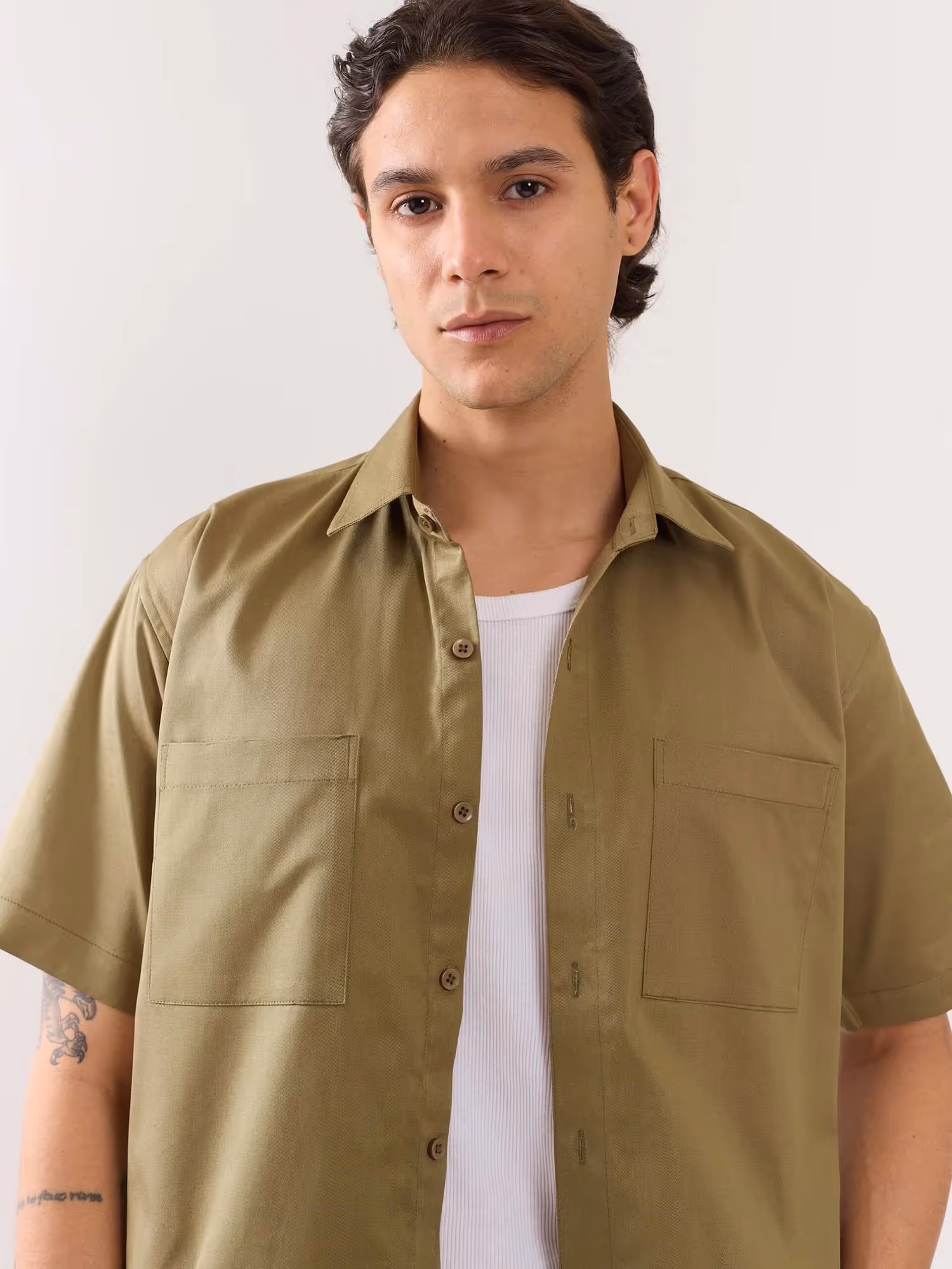 Khaki Twill Cropped Shirt image 6
