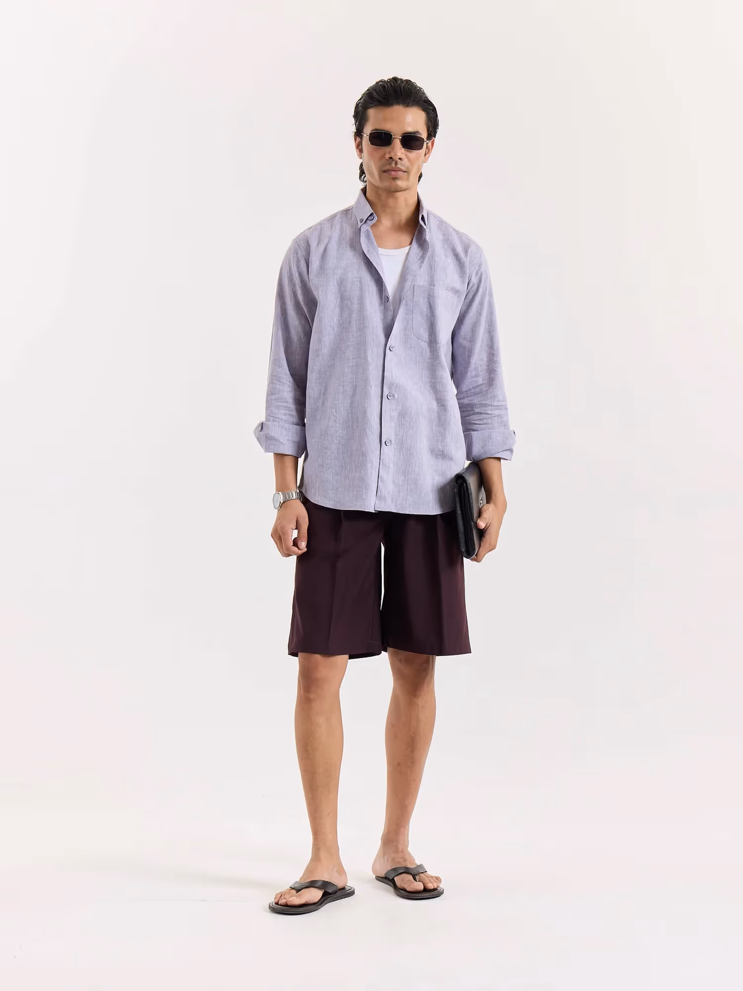 Lavender Grey Chambray Linen Shirt  image 1