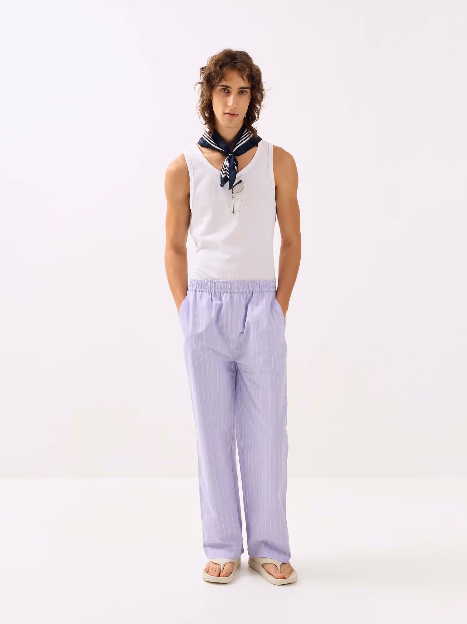 Lavender Striped Oxford Pull-on Pants image 1