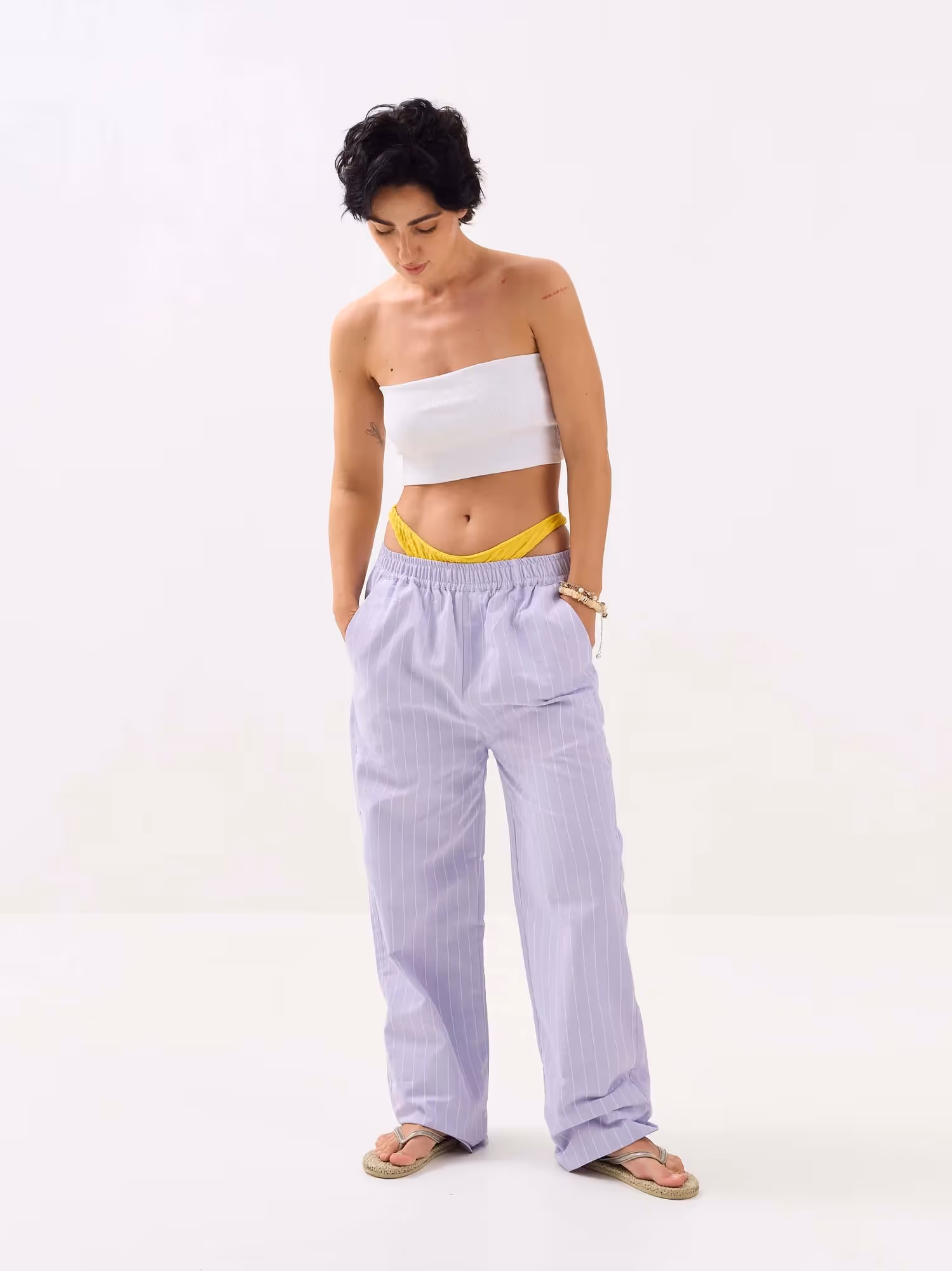 Lavender Striped Oxford Pull-on Pants image 2