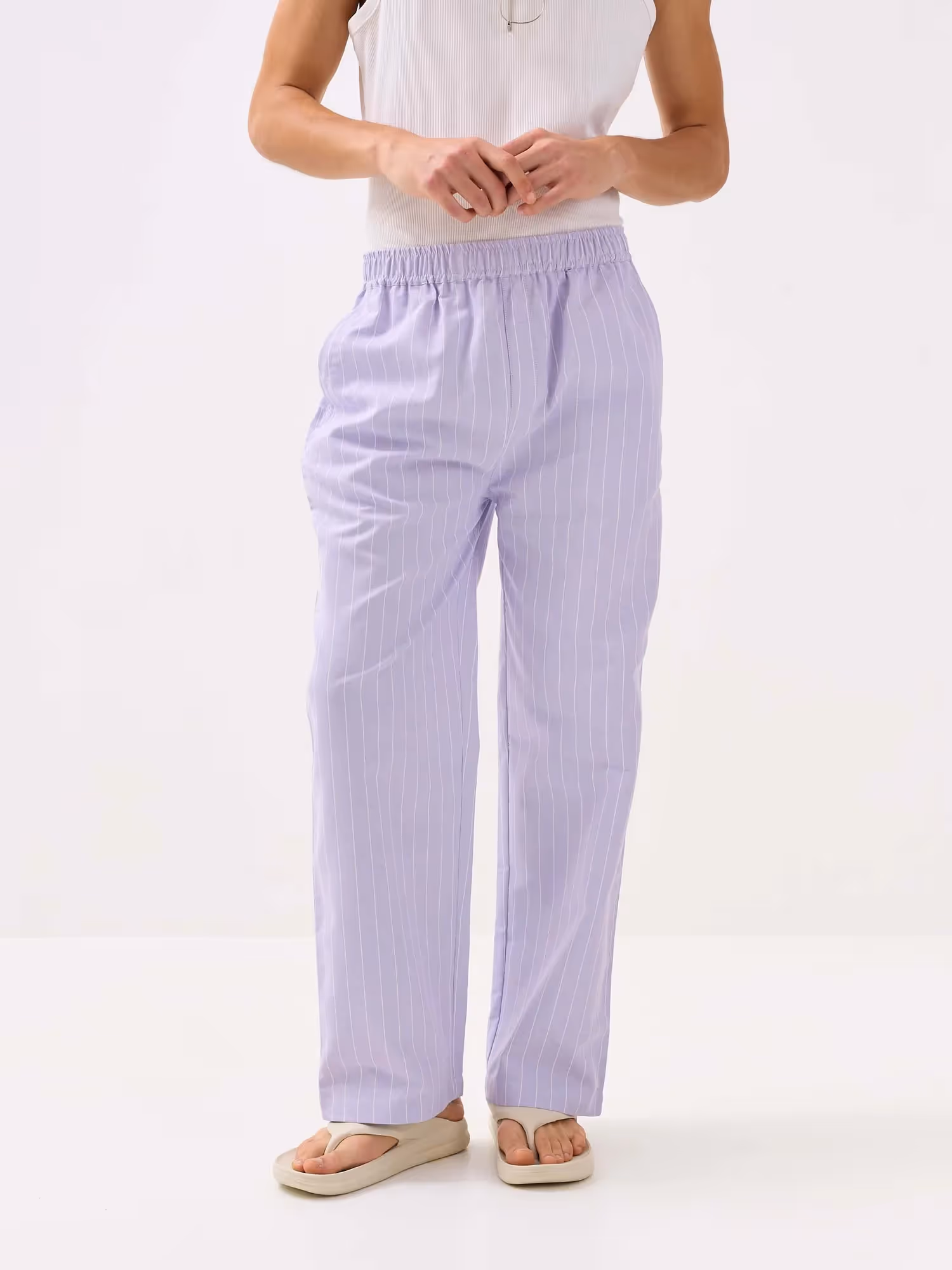 Lavender Striped Oxford Pull-on Pants image 3