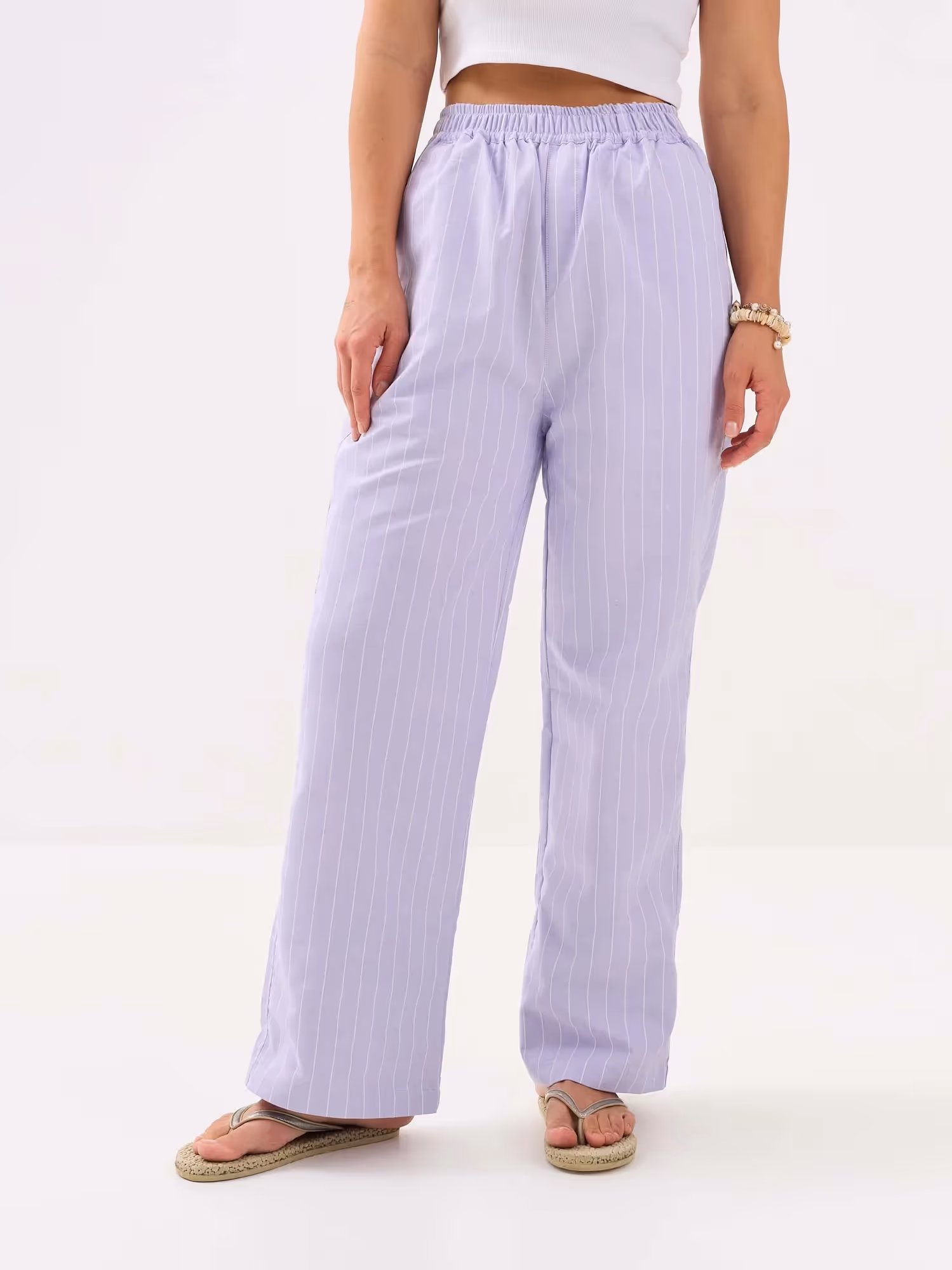 Lavender Striped Oxford Pull-on Pants image 4