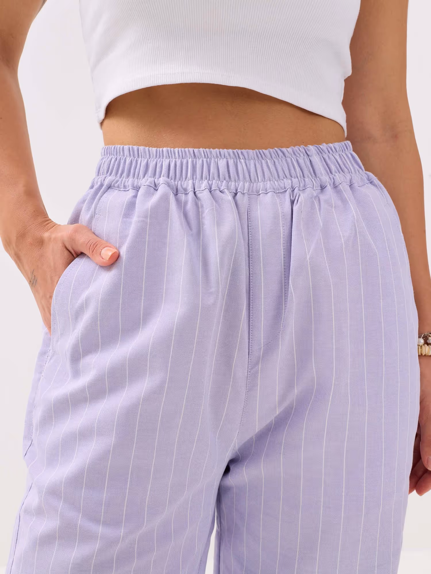 Lavender Striped Oxford Pull-on Pants image 5
