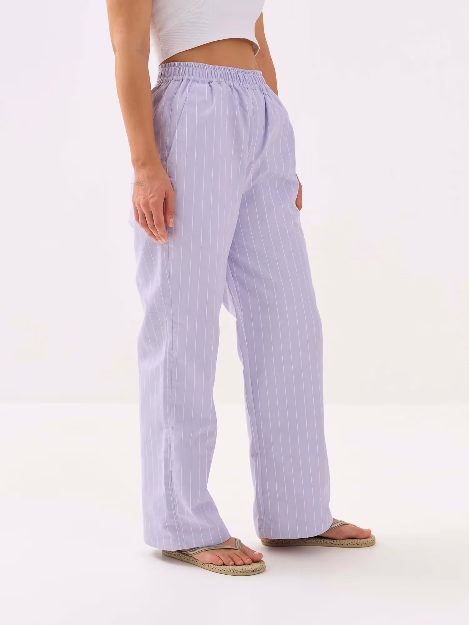 Lavender Striped Oxford Pull-on Pants image 6