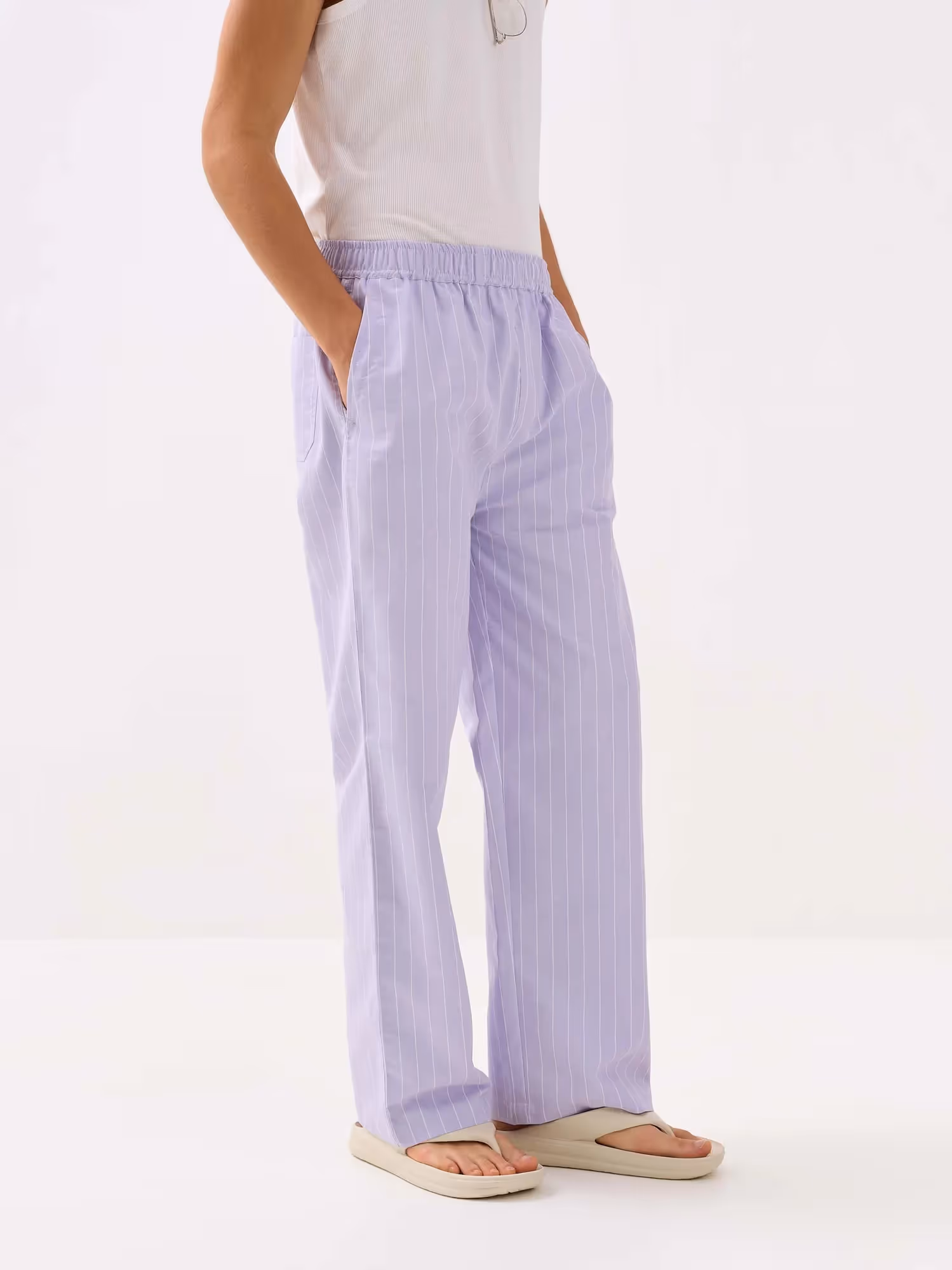 Lavender Striped Oxford Pull-on Pants image 7
