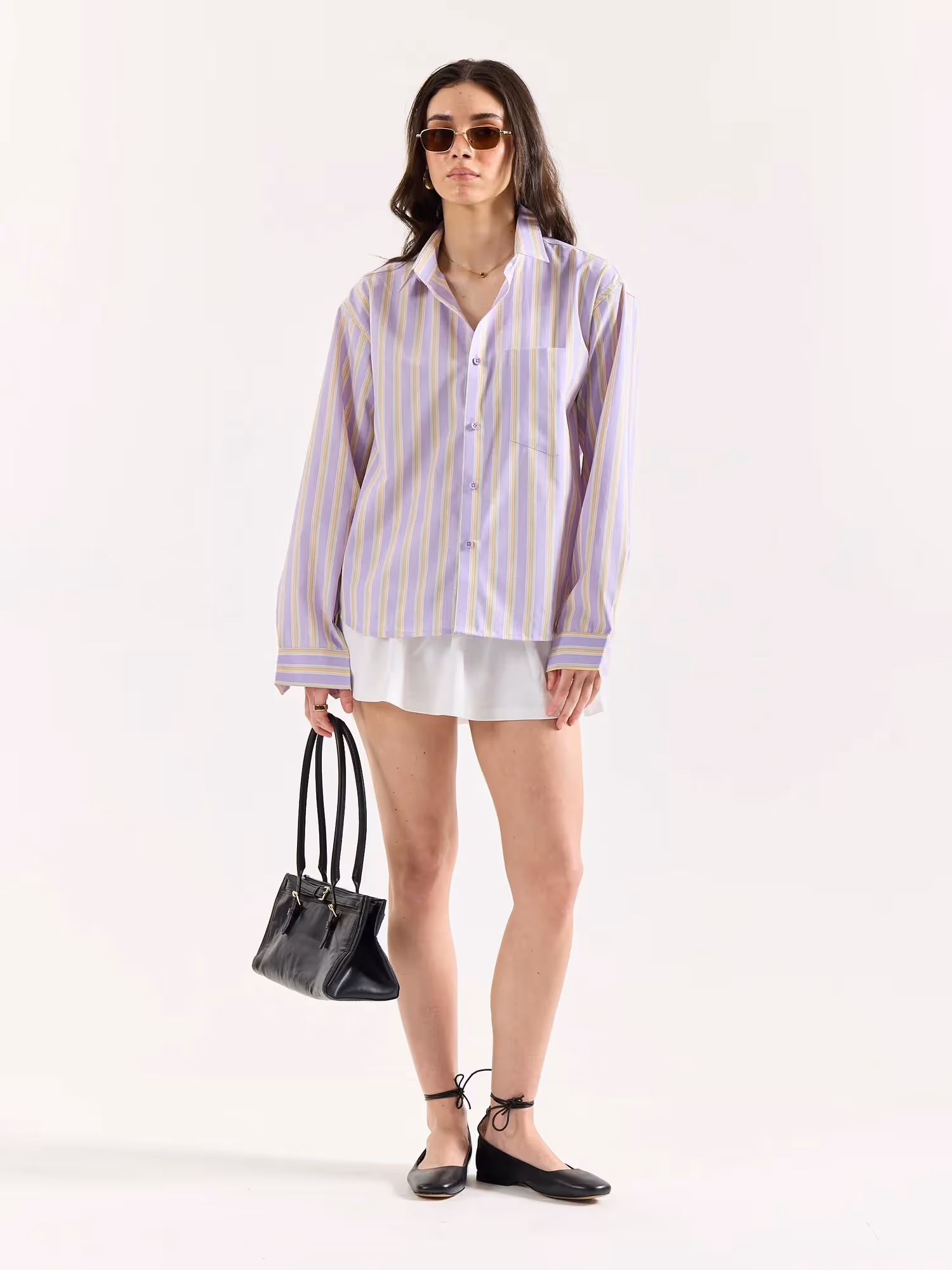 Lavender Striped Poplin Oversized Shirt  image 2